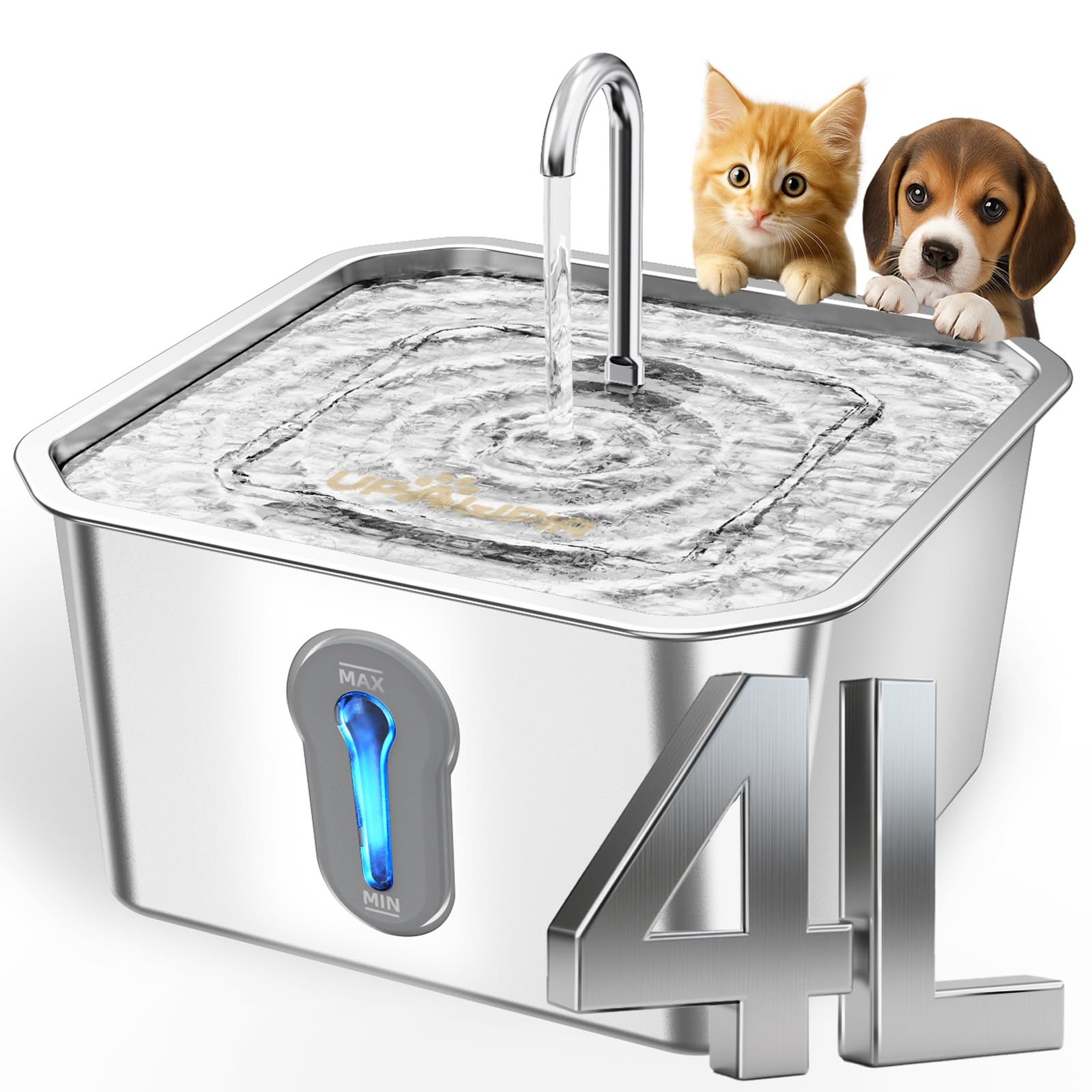 UPAWPIA 4L Cat Water Fountain Stainless Steel with 3 Filters Automatic Pet Water Fountain for Cats/Dogs Indoor Ultra Quiet Metal Cat Fountains for Drinking Watering Supplies for Small Animals