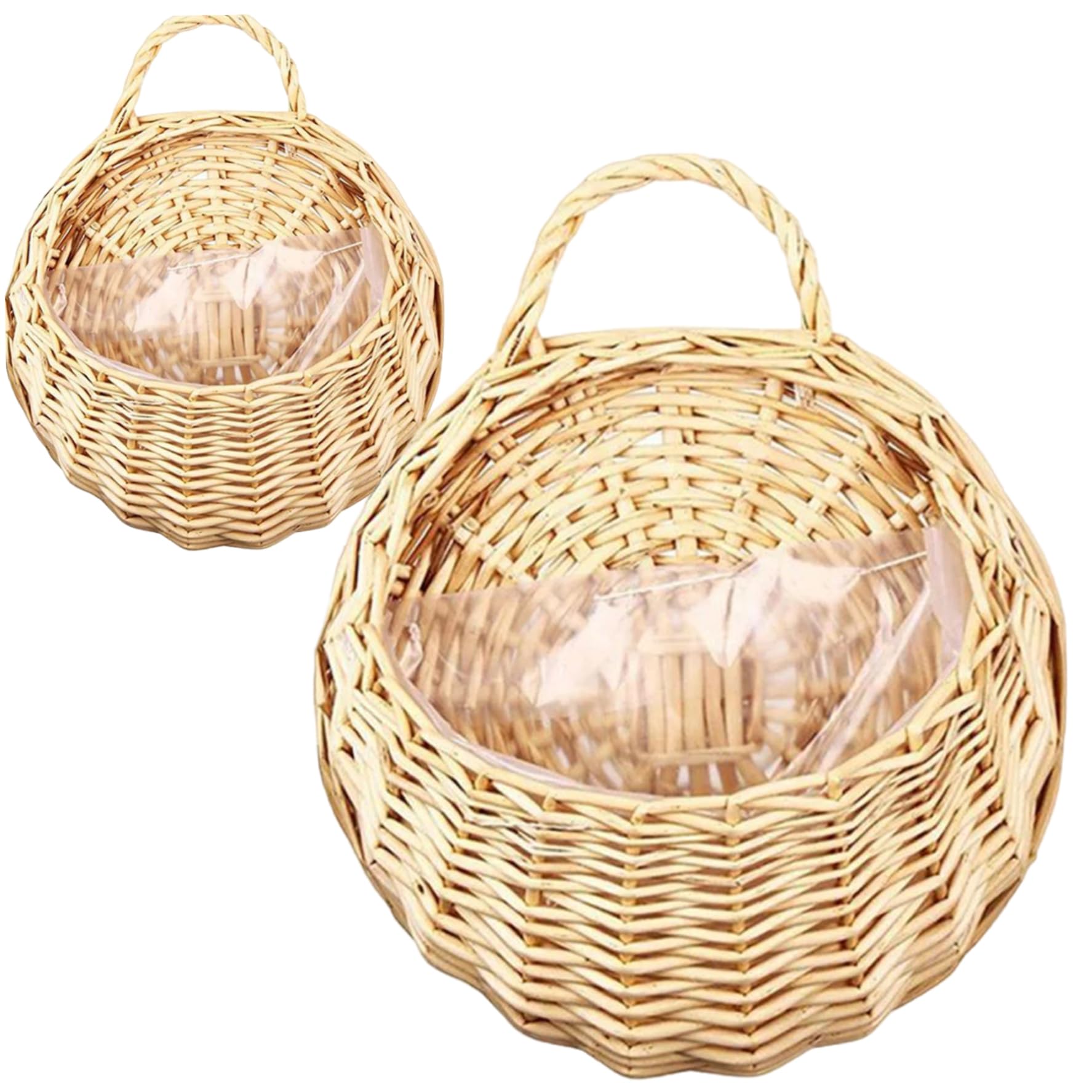 Cndiyald Beige Natural Rattan Hanging Planters, 2-Pack Vintage Wall Basket For Indoor Garden Decor(Beige)