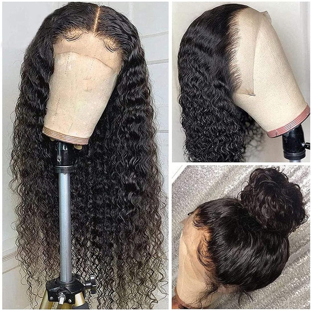 Peluca Brasileña Natural 13x4 Lace Frontal Water Wave Wig Pelucas Mujer Pelo Rizado Peluca Brasileña Cabello Humano Natural Wavy Free Part 150% Density 16 Pulgadas Color Negro Natural