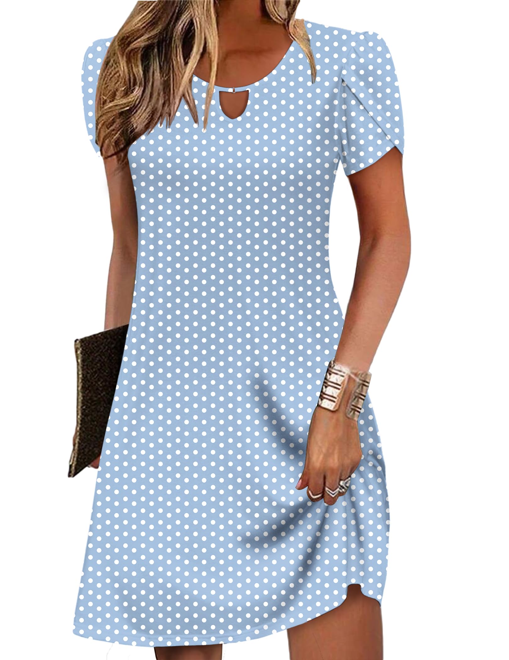 Zeagoo Women's Casual A-Line Dresses with Pockets Summer Floral Tshirt Dress Short Sleeve Mini Dress Flowy Sundresses