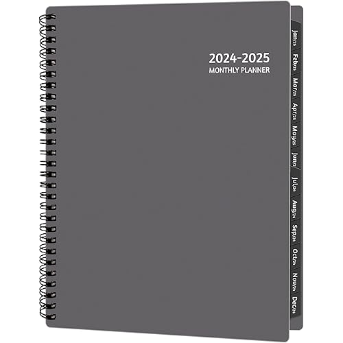 Monthly Planner 2024-2025, 18 Months Calendar Planner 2024-2025, Jul 2024 – Dec 2025, 9'' x 11'' with Ruled Spread, Flexible Cover, Spiral Wirebound, Pocket, Coated Tabs, Notes ＆ Habit Tracker, Grey
