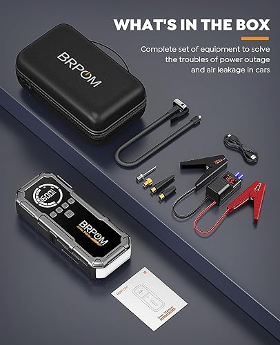 Miniatura 8 de BRPOM - Paquete de energía de arranque con compresor de aire, arrancador portátil BRPOM 6000A (toda gasolina10L diesel), banco de energía de 160PSI