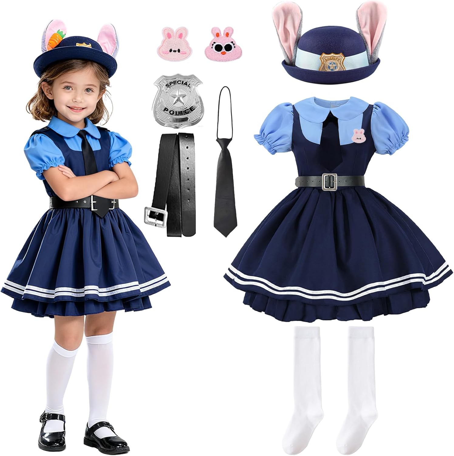 Professional Police Officer Uniform Costume, Judy Dress Up Outfit for Christmas&Career Day