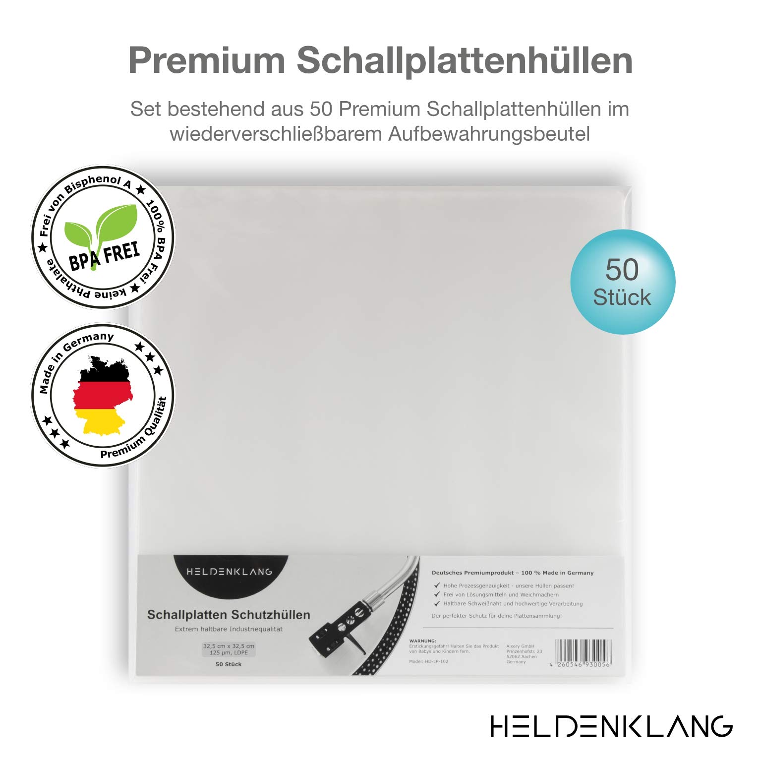 12" Schallplatten Hüllen - Extra dicke LP-Schutzhüllen - Sehr transparent - Aus Deutschland - 50 Stück
