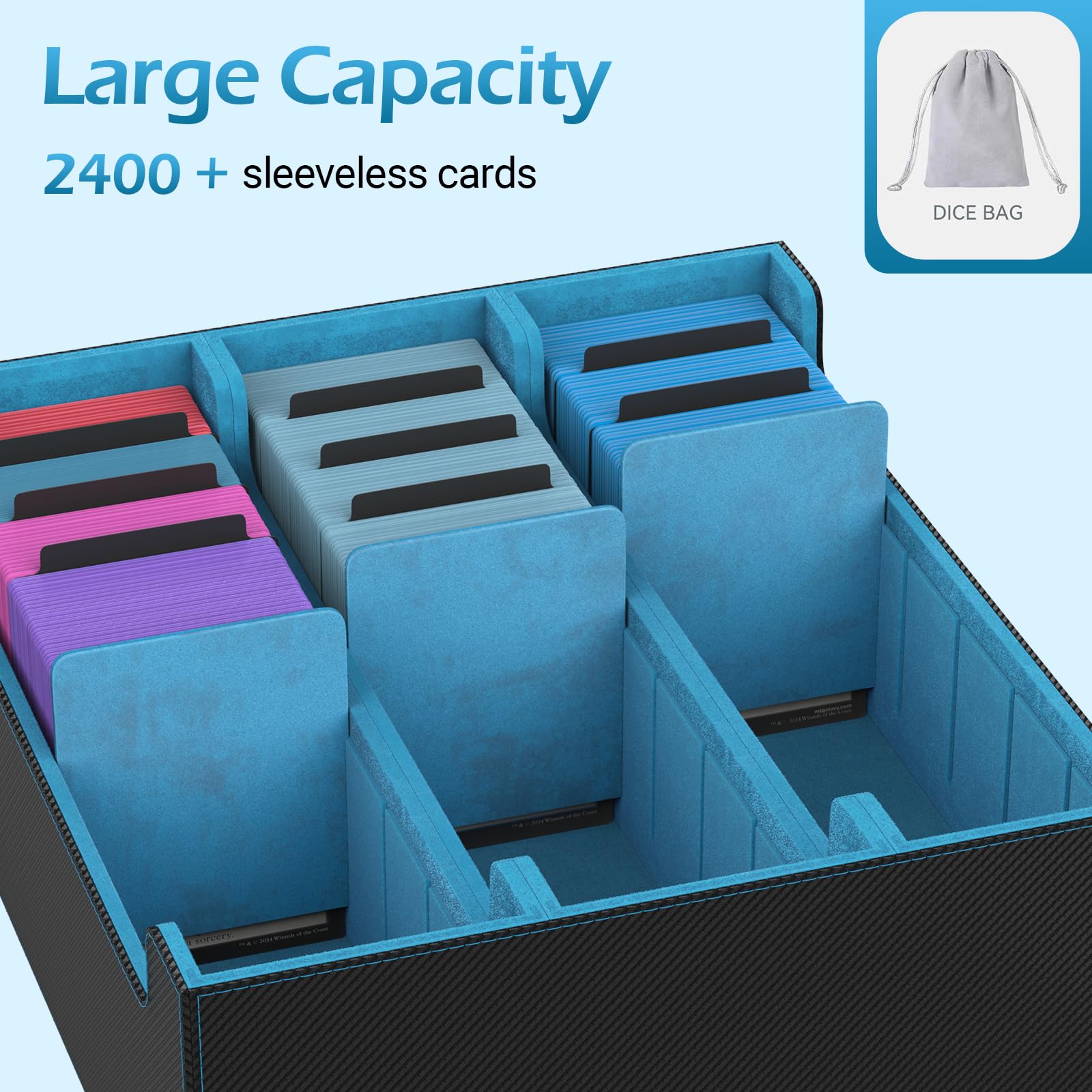 Caja de almacenamiento de 3 filas para tarjetas coleccionables con 50 fundas y 24 divisores, funda apta para cartas MTG TCG Magic Commander, caja de mazo para cartas deportivas