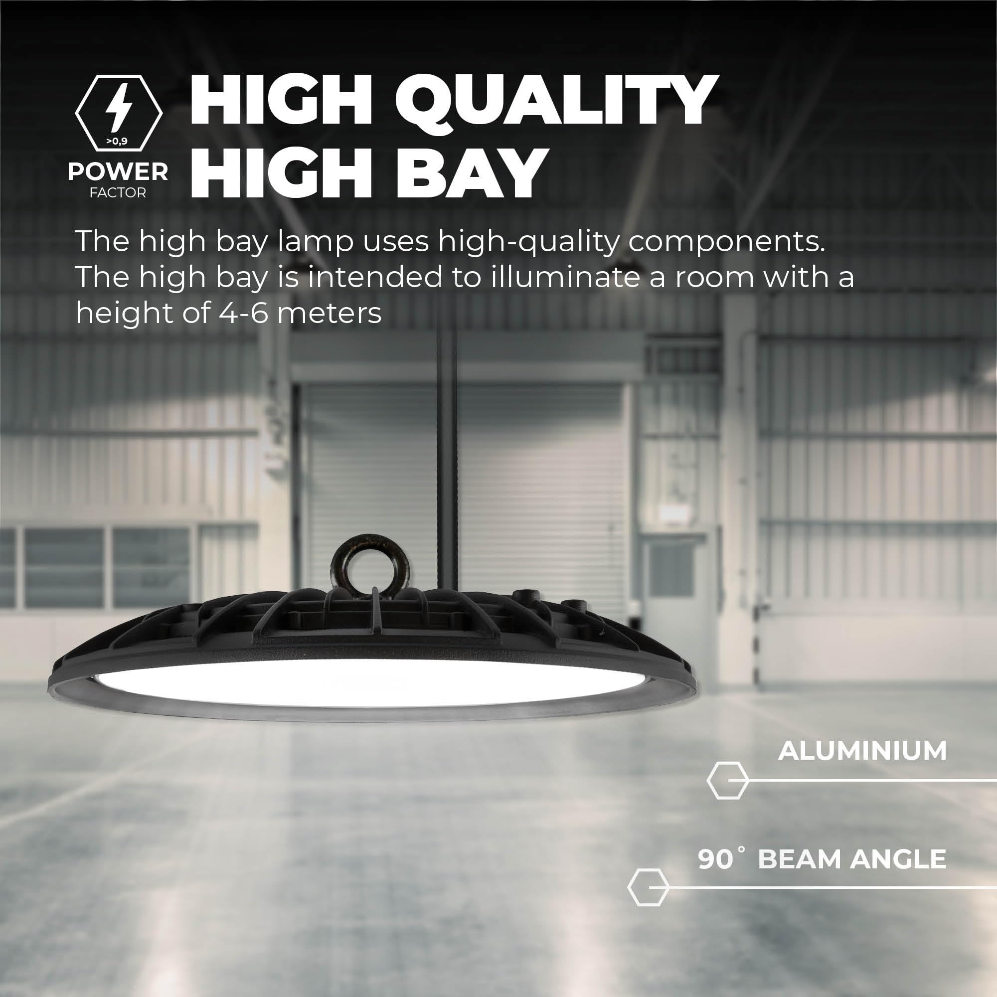 Ledvion - LED High Bay, IP65, 100W, 110 lm/W, Neutral White, 4000K, Ceiling Lights, Garage Lighting, Work Light, Factory, Warehouse - Image 2