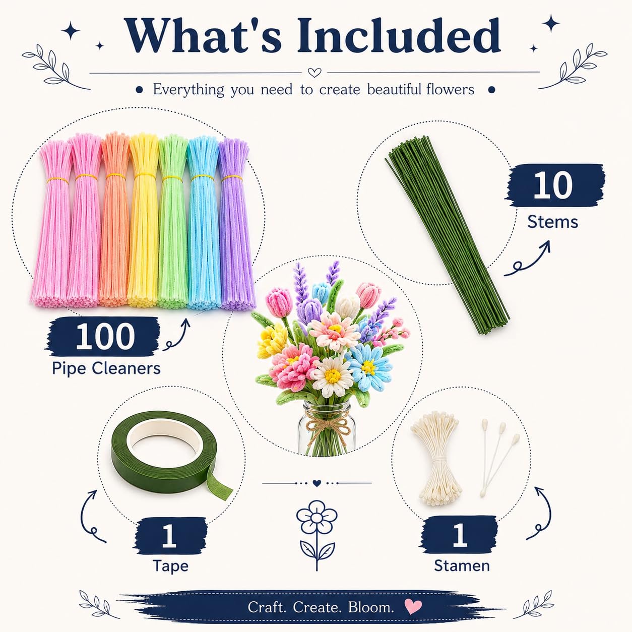 DIY Pipe Cleaner Flowers - Craft Bouquet Kit -2 DIY Pipe Cleaner Flowers - Craft Bouquet Kit -2