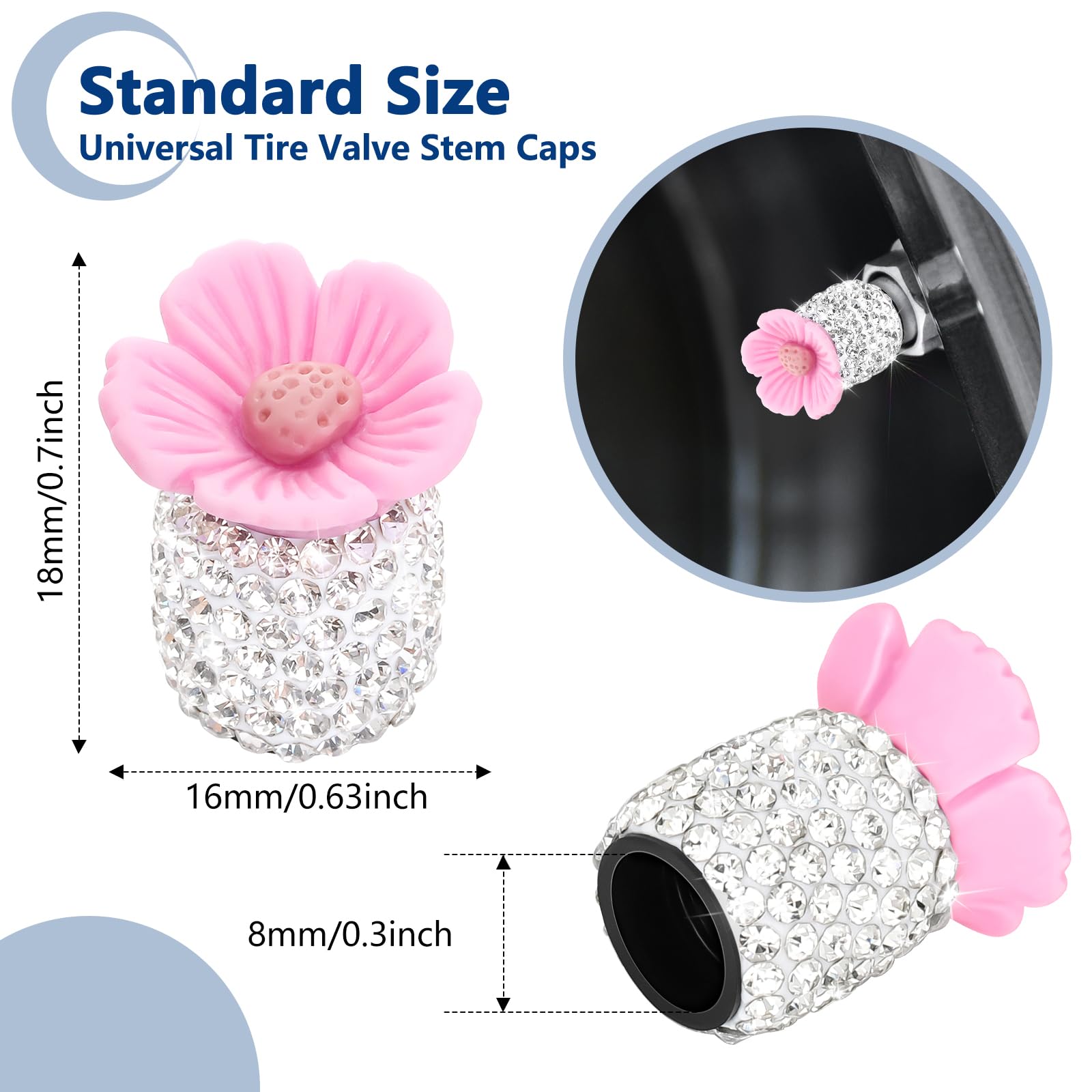 4 Pack Crystal Rhinestone Car Tire Valve Stem Caps Sakura Flower Dustproof Car Wheel Tire Valve Attractive Bling Car Accessories Universal for Cars Trucks and Motorcycles ()