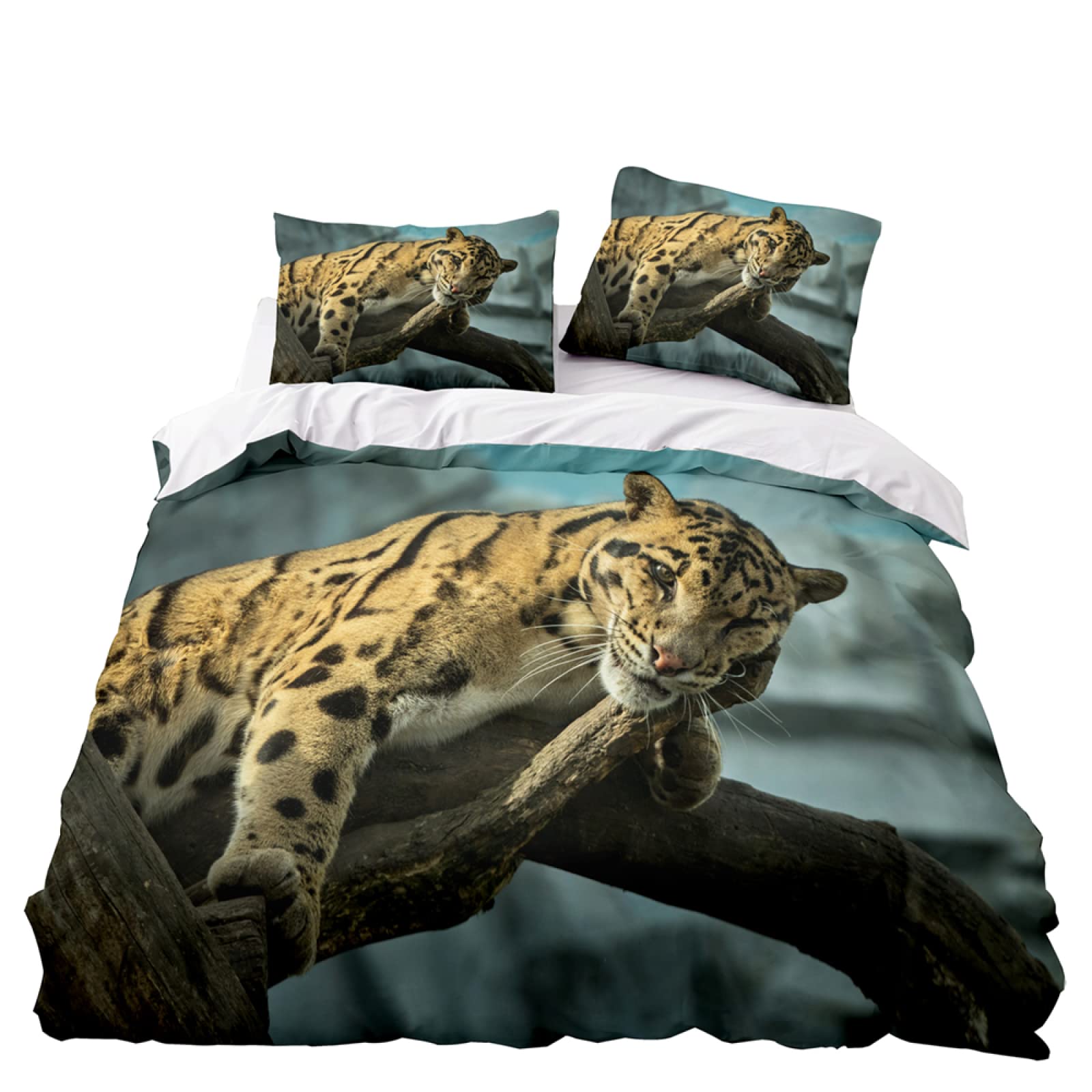 Parure de lit 90x190 enfant tigre bleu housse de couette garçon fille ado microfibre