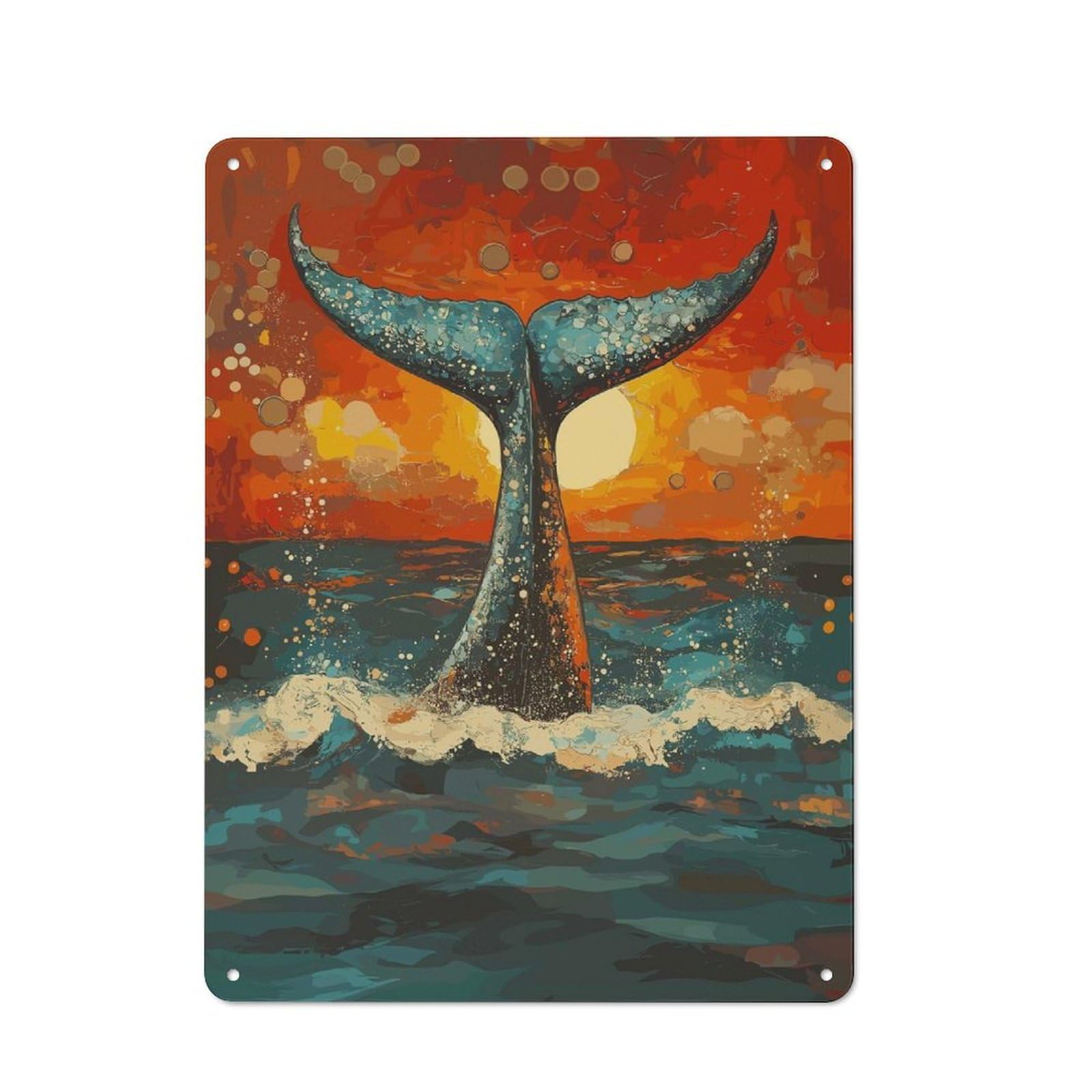Industrial Metal Sign with Whale Tail at Sunset Design 40x30cm, Modern Retro Loft Wall Plaque for Workspace, Cafe, Hallway Or Garage