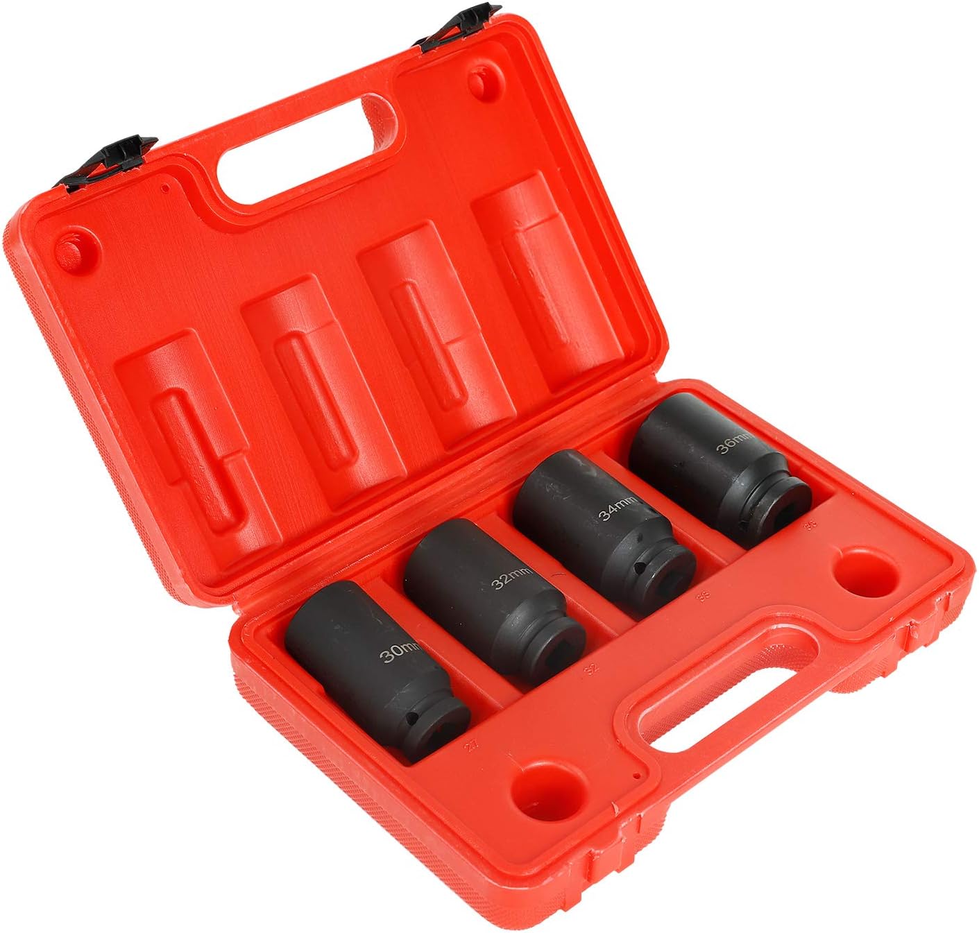 TYFYBImpact Socket Set,1/2 inch Drive Spindle Axle Nut Socket Set 4PC 12 Point Metric 30mm 32mm 34mm 36mm,Heavy Duty Impact Socket Set with Portable Case