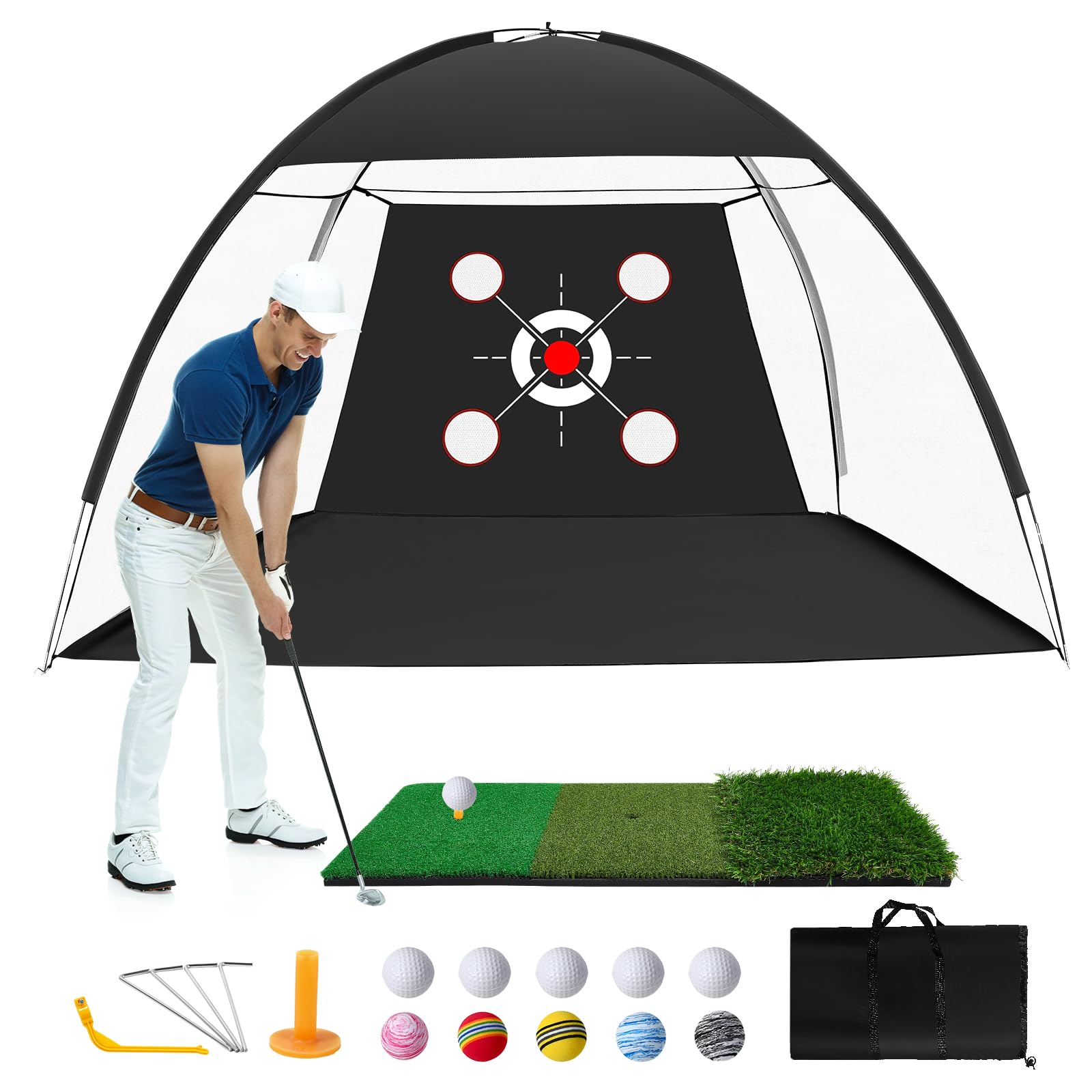 Golf Net, 10x7FT with Golf Practice Mat, Hitting Aid Nets for Backyard Driving Chipping Training Aid with Targets Outdoor or Indoor,Training Driving Chipping Swing, Gifts for Men/Him/Dad/Golfer