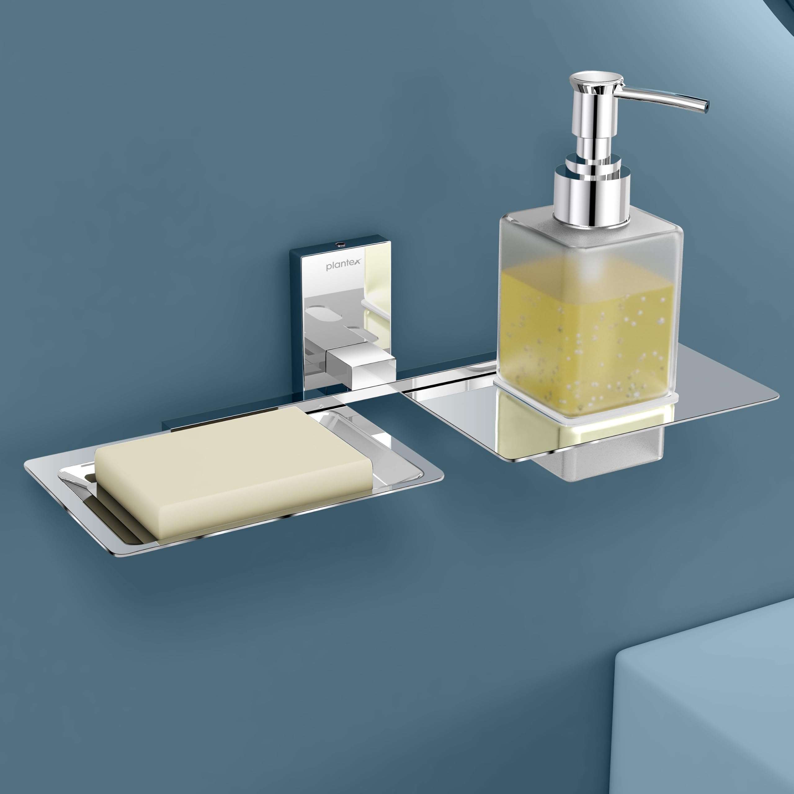 Plantex 304 Grade Stainless Steel 2in1 Soap Holder with Soap Dispenser/Soap Dish/Handwash Dispenser/Bathroom Accessories - Chrome-picture-31