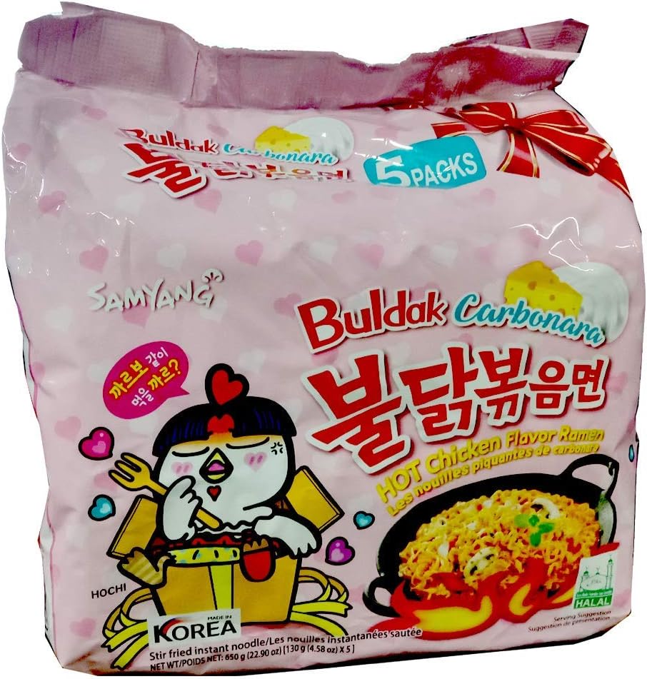 SAMYANG Buldak Carbo Hot Chicken Flavour Ramen Instant Korean Noodles-130Gm*5Pack(5Pack Combo)(Imported)