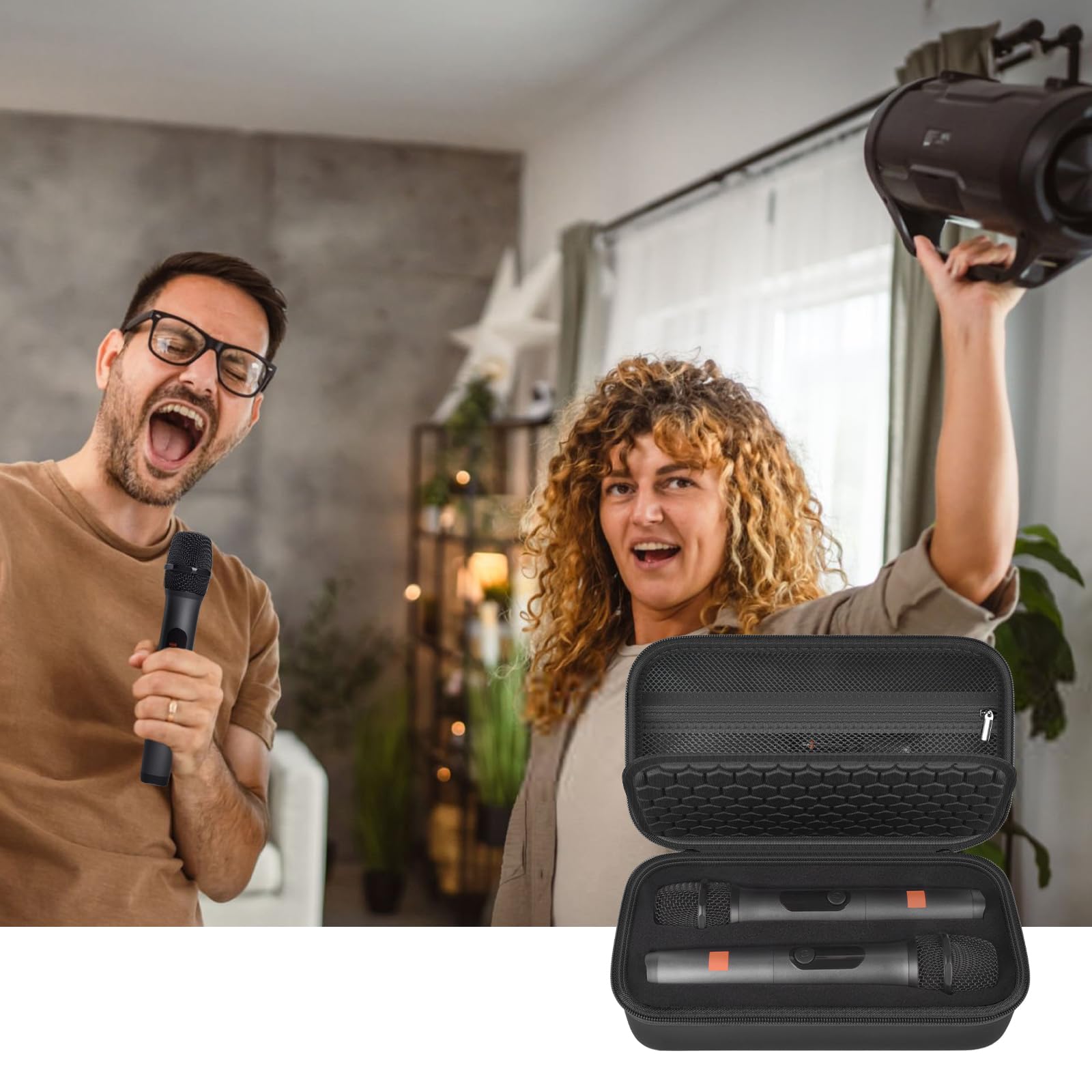 Boobowl JBL sans Fil Compatible sans Fil Micro étui Deux Microphones/pour JBL Partybox, Portable Double Microphone Sac de Voyage de Stockage (boîte Seulement)
