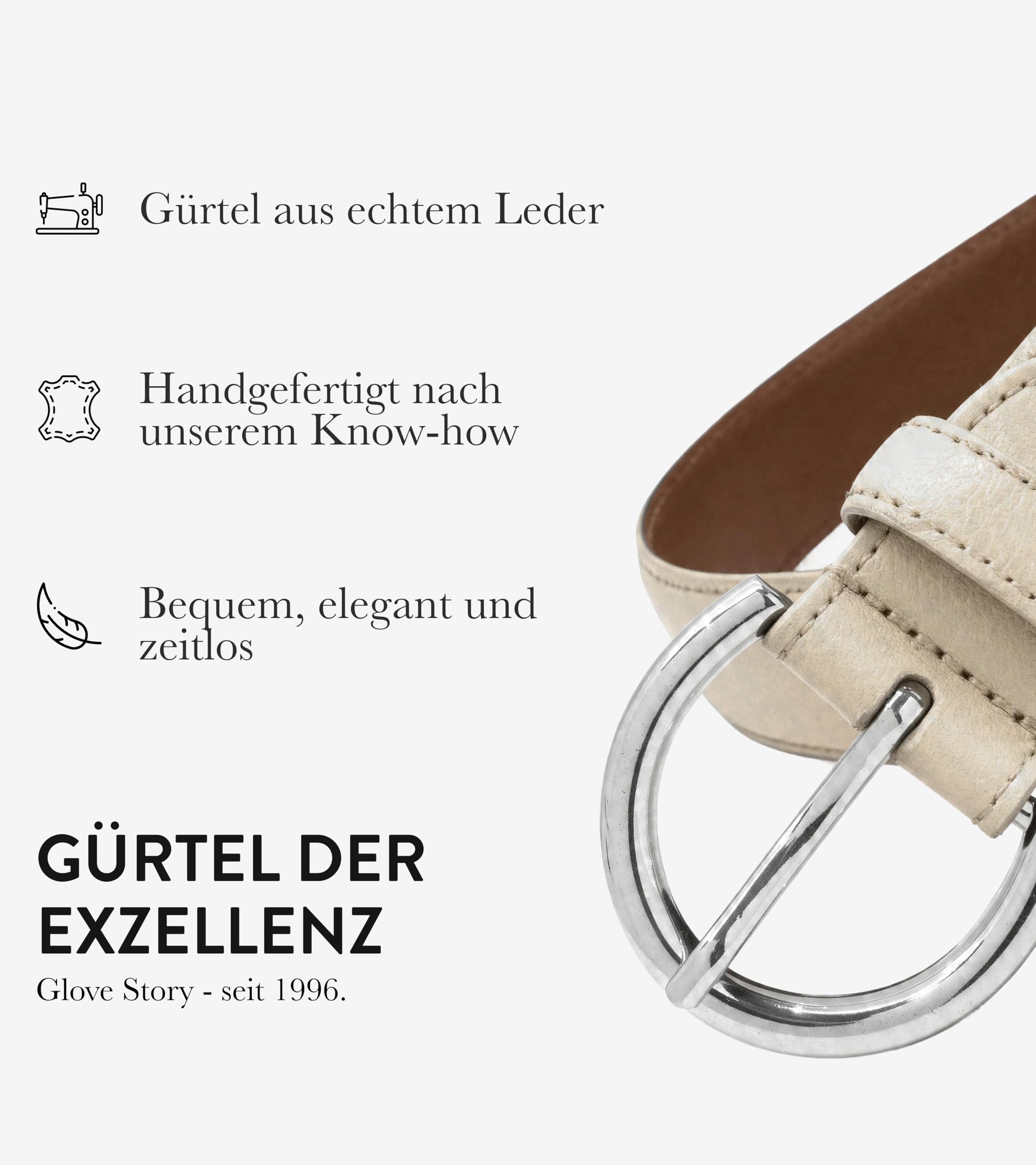 GLOVE STORY Damengürtel aus schwarzem Leder – elegante Metallschnalle – Geschenkbox, modisches Accessoire, hochwertig, für Jeans, Anzüge und Hosen
