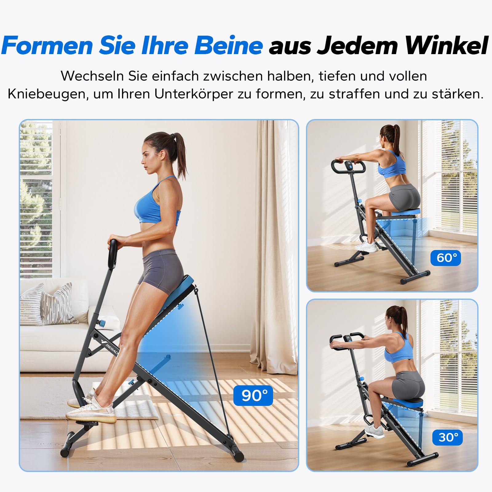 MERACH 2 IN 1 Kniebeugen Rudergerät Faltbare Kniebeugenmaschine, Glute Machine für den Gesäß, Bein und Core Training, 10Min Aufbau für Zuhause und Fitnessstudio, Max 160 KG