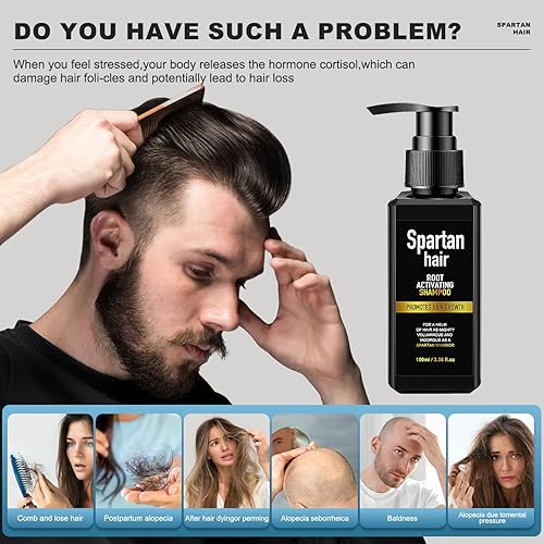 Miniatura 4 de Champú activador de raíces para hombres, sistema de fortalecimiento y suavizado para adelgazamiento y canas, añade volumen y nutre las hebras,