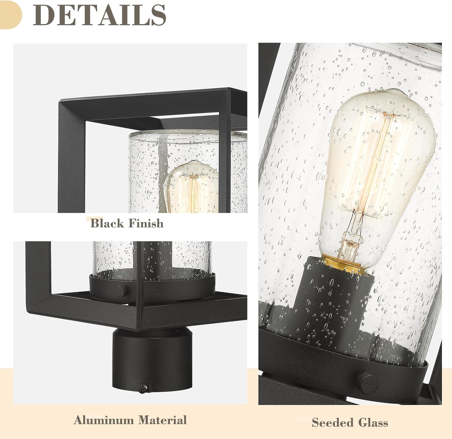 Emliviar Post Lights Outdoor Fixture, 1-Light Lamp Post Lantern, Black Finish, Seeded Glass, 2083P BK