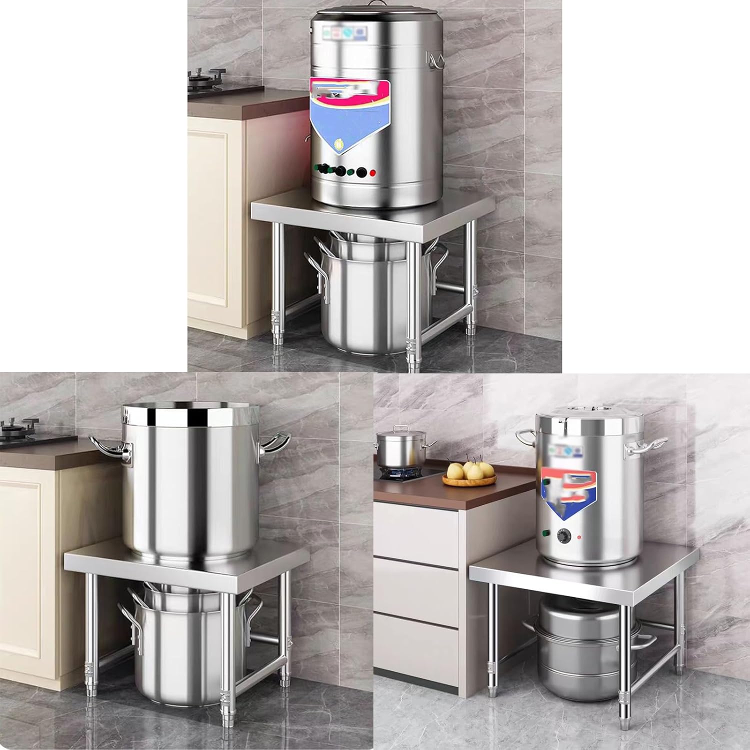 Removable Thickened Stainless Steel Restaurant Kitchen Work Table Brushed Finish for Easy Cleaning Four-fold Edge Design Adjustable Non-Slip Feet