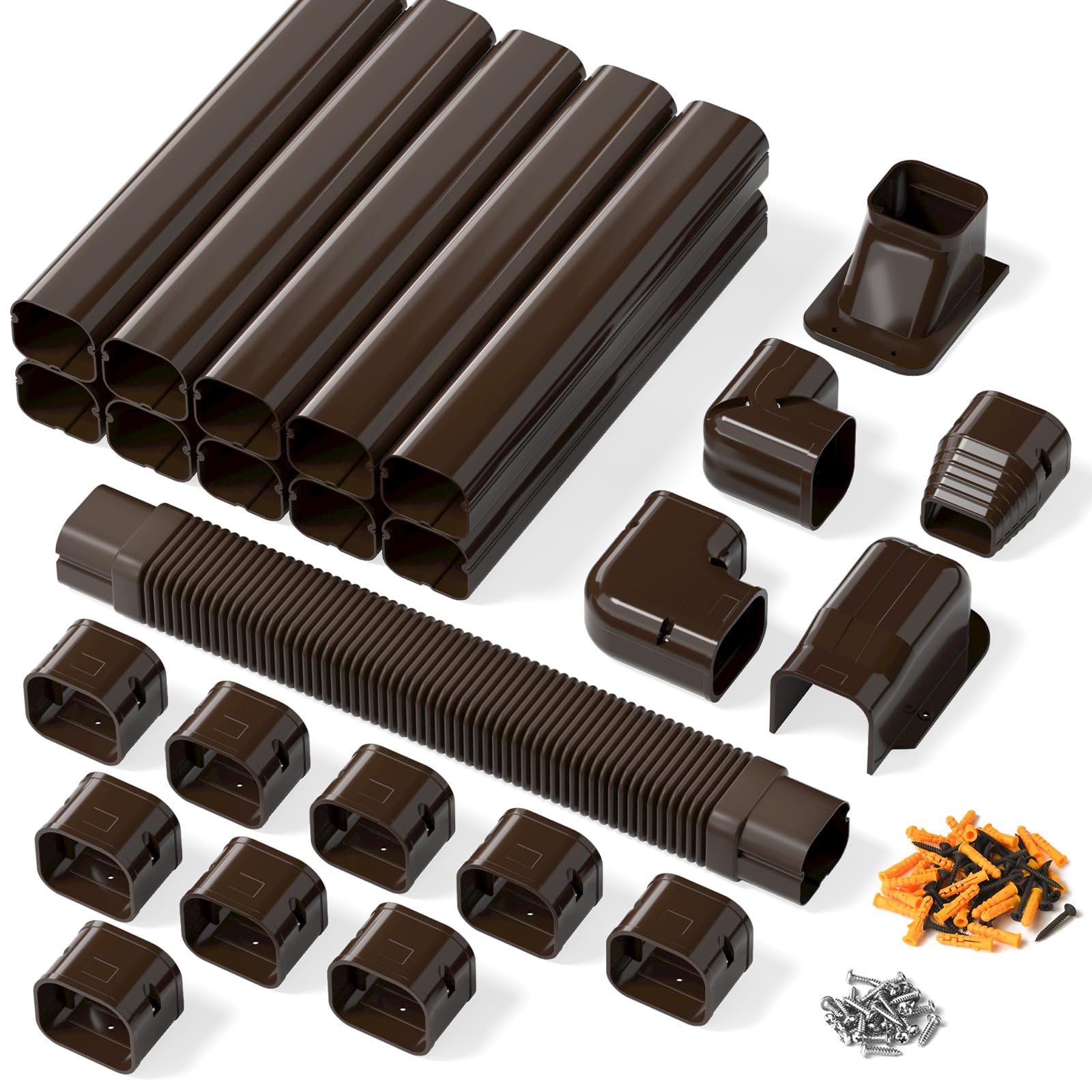 7,6 cm B x 4,6 m L Brown Line Set Abdeckungs-Set für kanallose Mini-Split-Klimaanlagen, PVC-dekorative Abdeckung für zentrale Wechselstrom- und Wärmepumpensysteme, Schlauchabdeckung