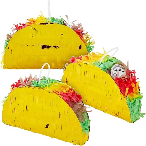 Mini piñatas de tacos para decoración de fiesta del Cinco de Mayo, fiesta mexicana, martes de tacos (6 x 2 x 3 pulgadas, paquete de 3)