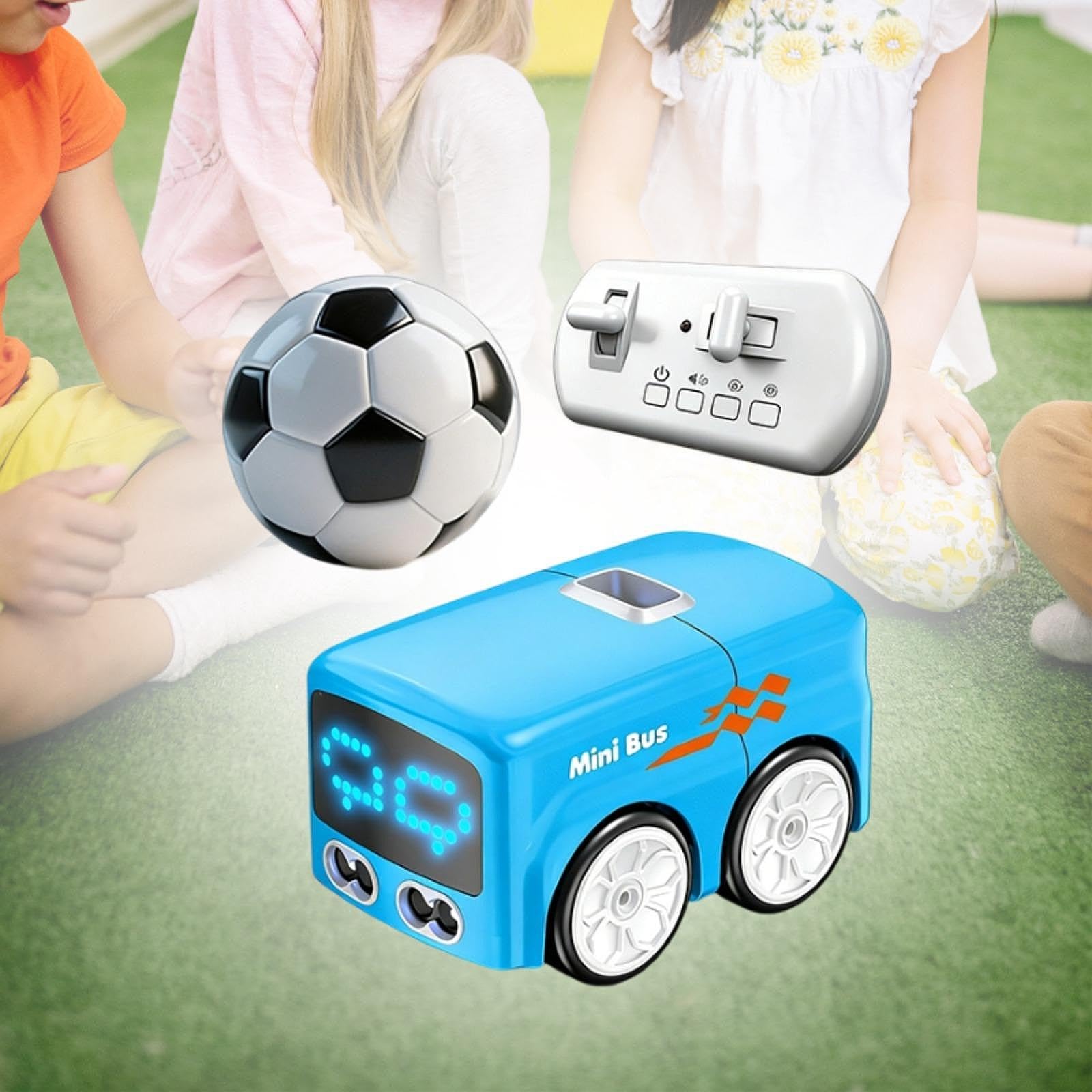 Giocattolo Mini Bus RC Induttivo Carro Giocattolo Traccia Musica Sensore Movimento Materiale Pp Ricaricabile Adatto a Bambini Ragazzi Ragazze, Blu