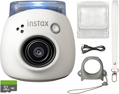 FUJIFILM INSTAX PAL Fuji Cámara digital blanco lechoso + estuche personalizado y paquete de accesorios para tarjeta de memoria de 32 GB