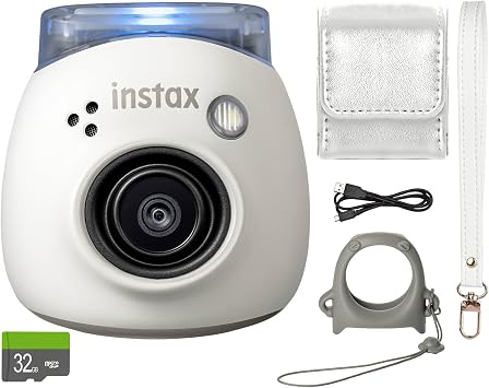 FUJIFILM INSTAX PAL Fuji Digital Camera Milky White + Custom Case & 32gb Memory Card Accessory Bundle