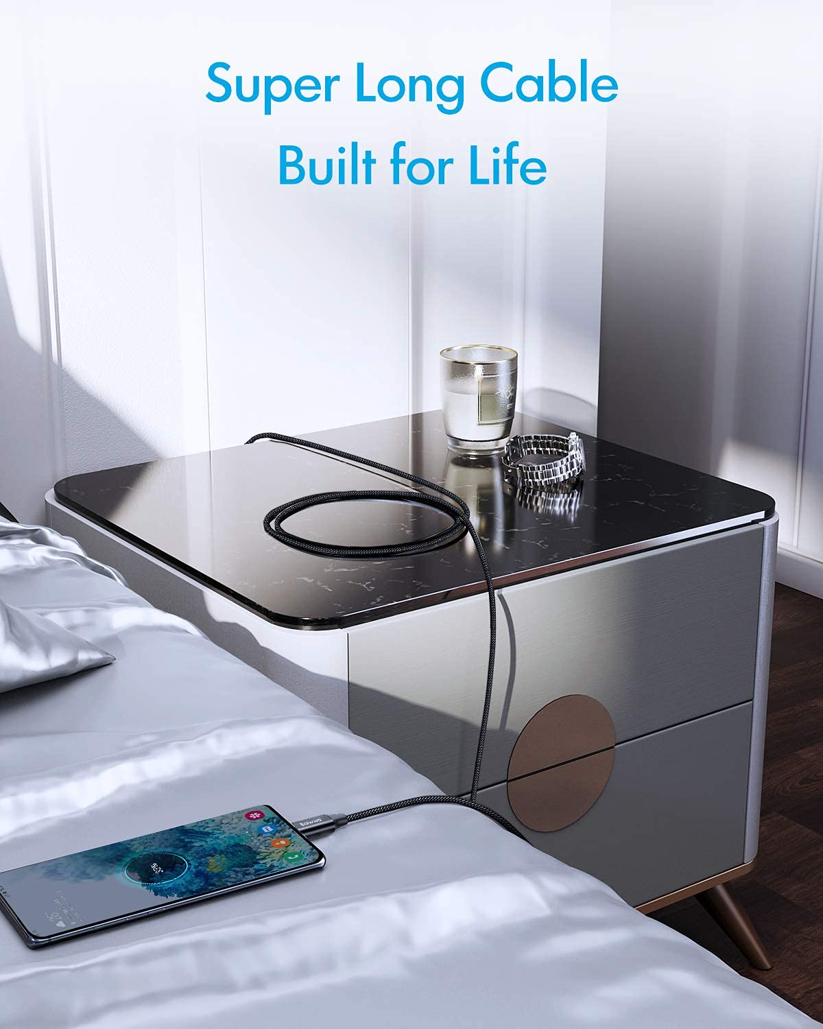 Baiwwa Cavo USB Type-C 4.5 Metri, Extra Lungo USB C Cavetto Caricatore Ricarica Rapida 3A Filo per Samsung Galaxy S, Galaxy A, Galaxy Note, Galaxy Tab, Pixel, iPad, Notebook - Nero