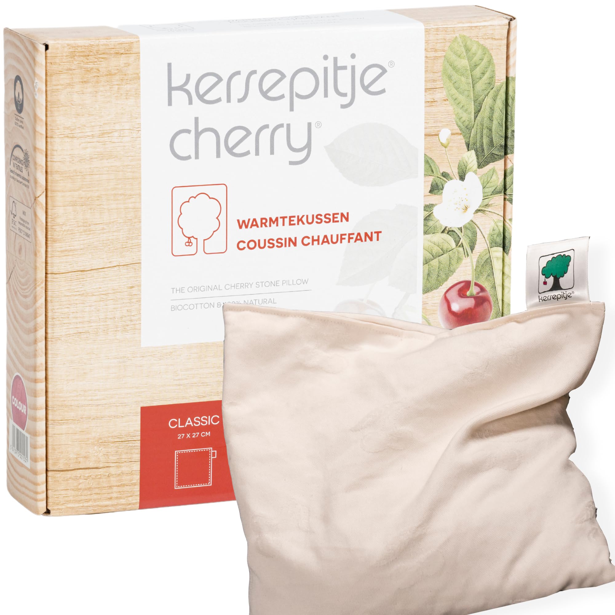 Classic Ecru - Coussin carré en noyaux de cerises - Le Seul Original - 27x27cm