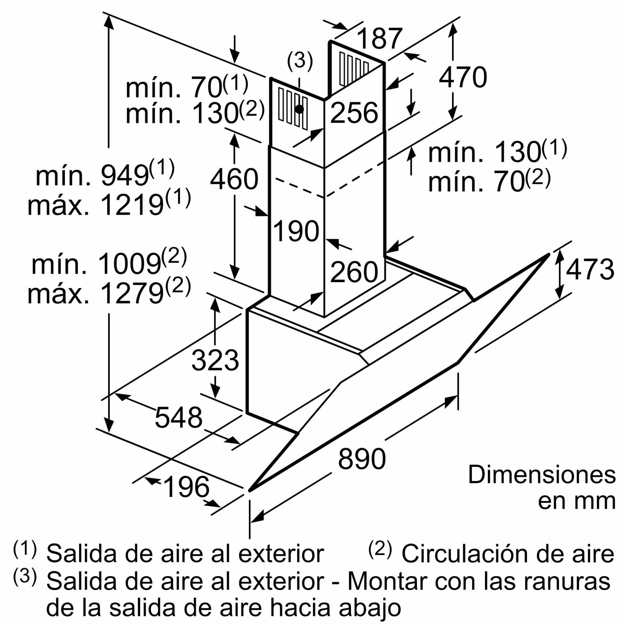 Balay Campana decorativa de pared inclinada, 90 cm, Control Táctil, Iluminación LED, Cristal Negro, 3BC598GN.