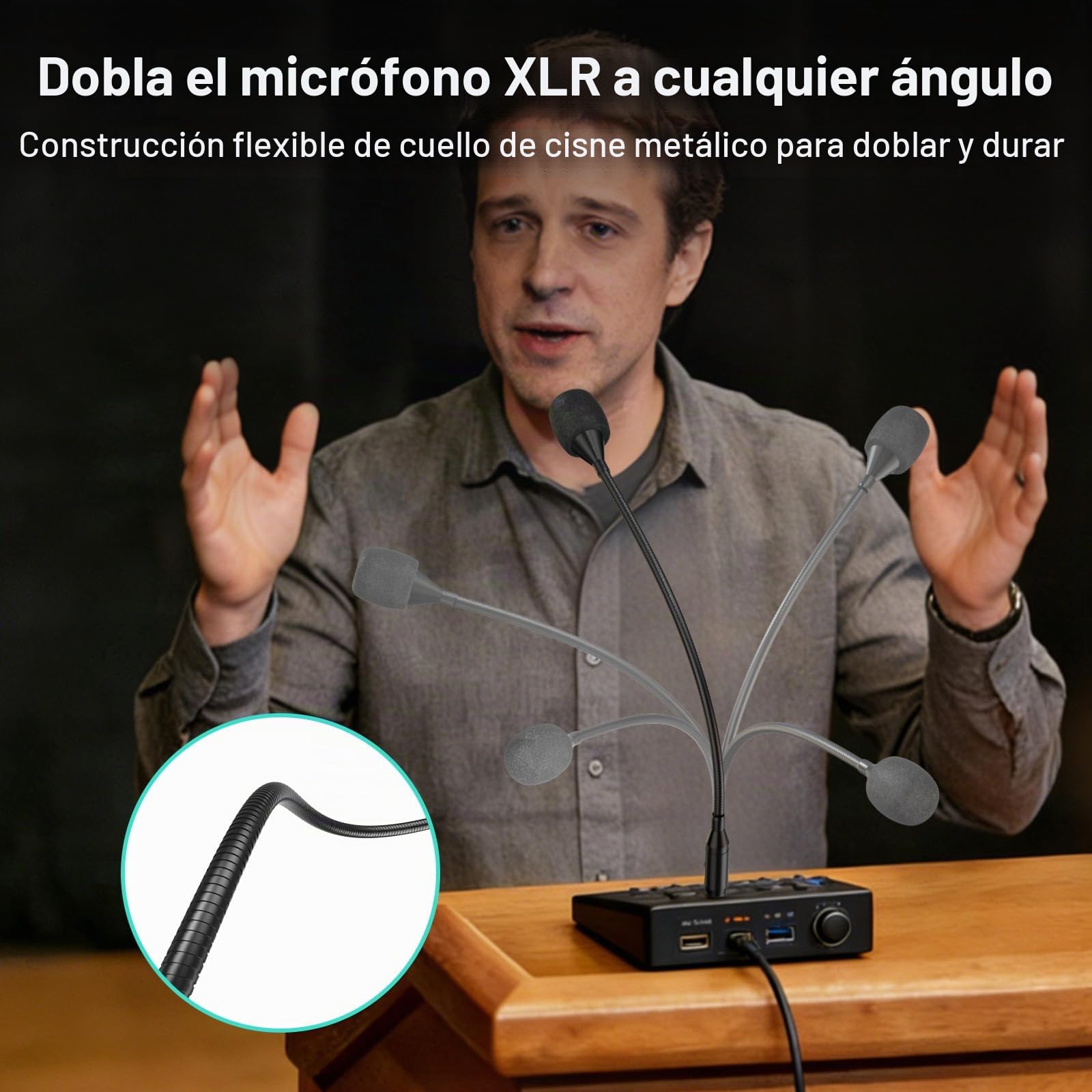 Cubilux XLR Micrófono de cuello de cisne con botón de silencio, micrófono XLR dinámico de 19 pulgadas con característica cardioide, micrófono de voz profesional para mesa de mezclas, conferencia