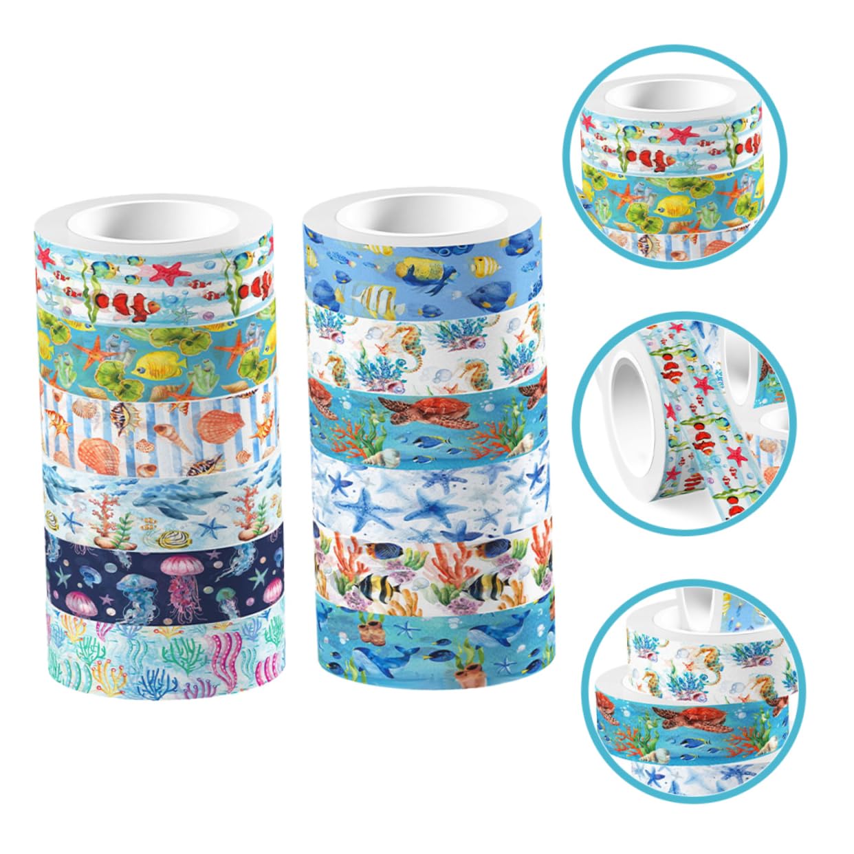 SEWACC 5piezas Conjunto De Cinta Washi De Vida Marina De Cinta Decorativa Transparente y Adhesiva Para Manualidades Diarios y Planificadores Para Niño Niña y Adultos
