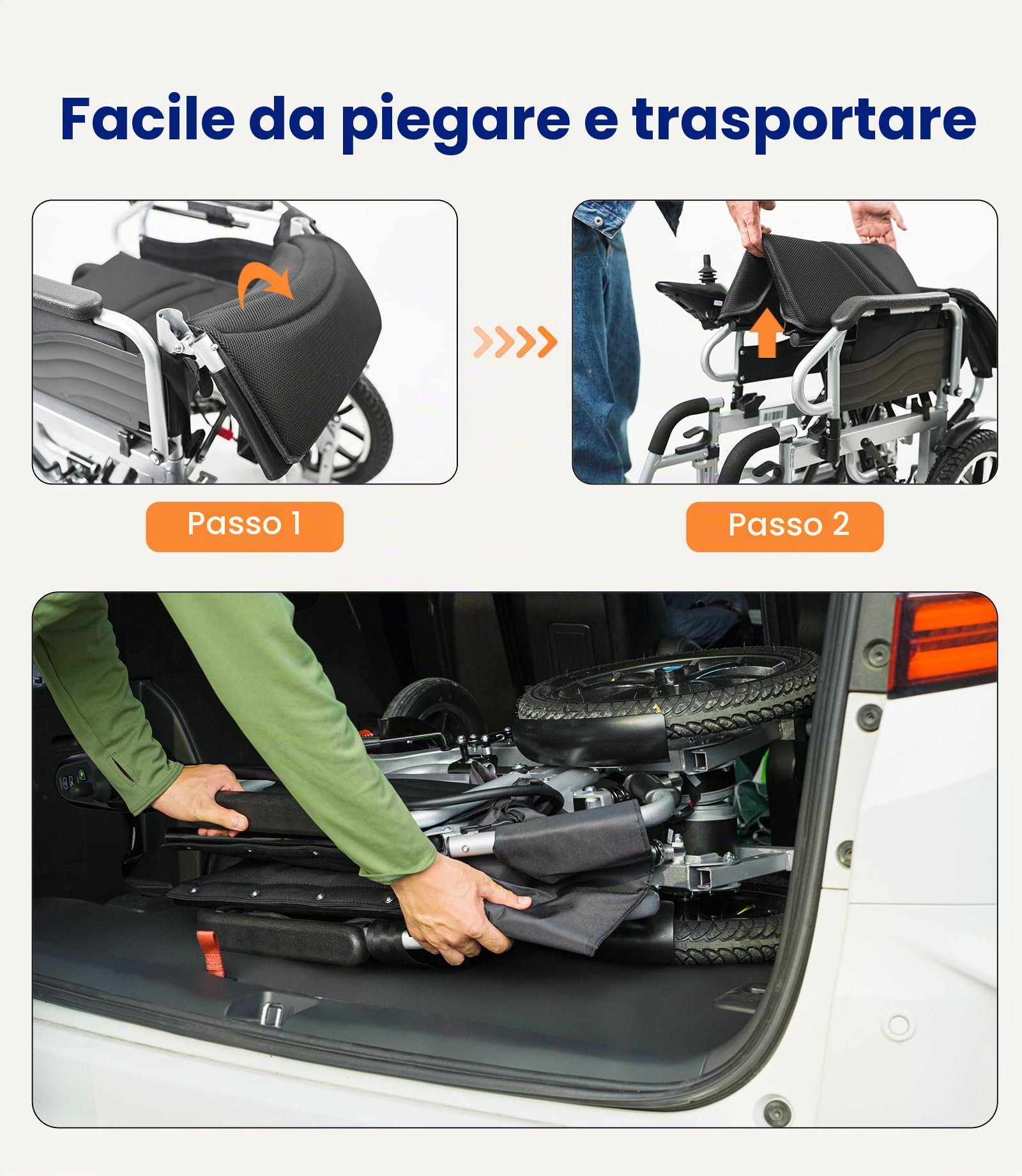 VOCIC V56 Sedia a rotelle elettrica pieghevole leggera 150KG | 30 chilometri sedia rotelle elettrica stabile con pneumatici in gomma 40cm ,500W Electric wheelchair(grigio argento)