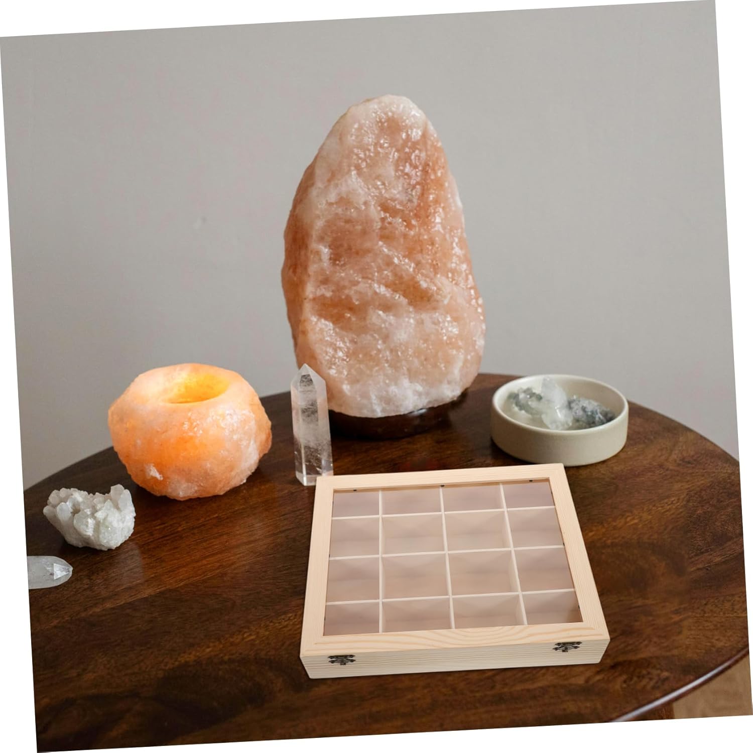 OUNONA 16grid Wooden Rock Collection Display Case with Divided Compartments Elegant Organizer for Mineral Specimens and Collectibles Precision Craftsmanship for All Collectors