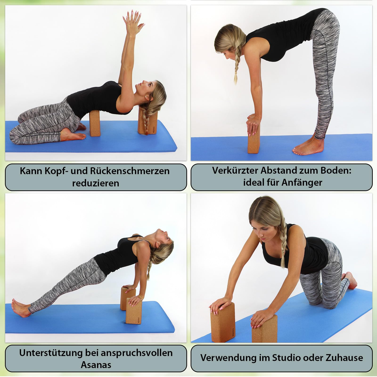ALPIDEX Yogablock 2er | 4er Set inkl. E-Book mit 100 Übungen ökologisch nachhaltig Naturkork Korkblock Yoga Block Blöcke | 7 Jahre Garantie auf Material*