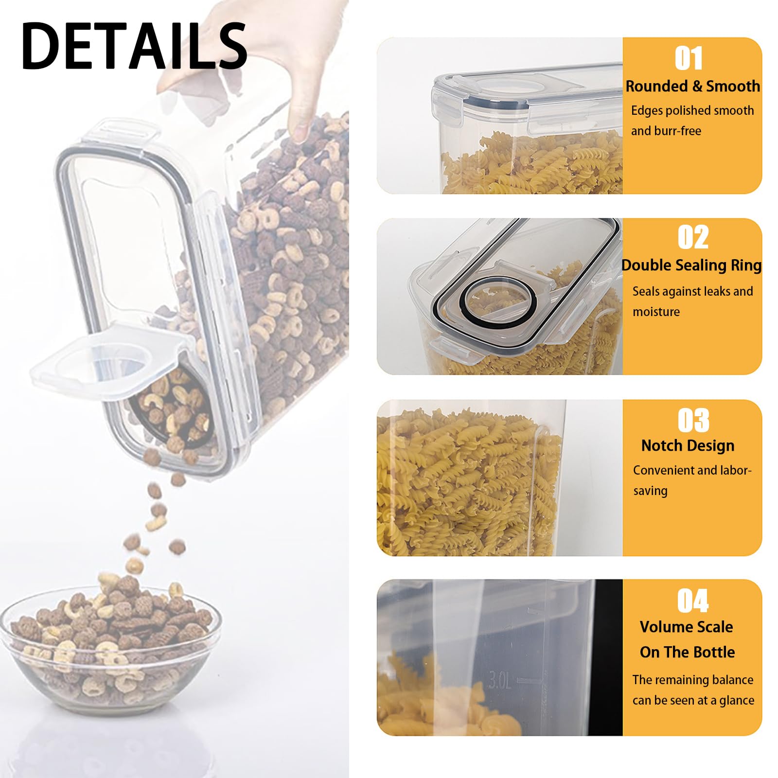 4 Pièce Bocaux Hermetiques Alimentaires en Plastique Scellée, Boite de Conservation Alimentaire Cuisine, Boîtes de Rangement Alimentaire Hermétiques avec Couvercle, pour Muesli, Cornflakes