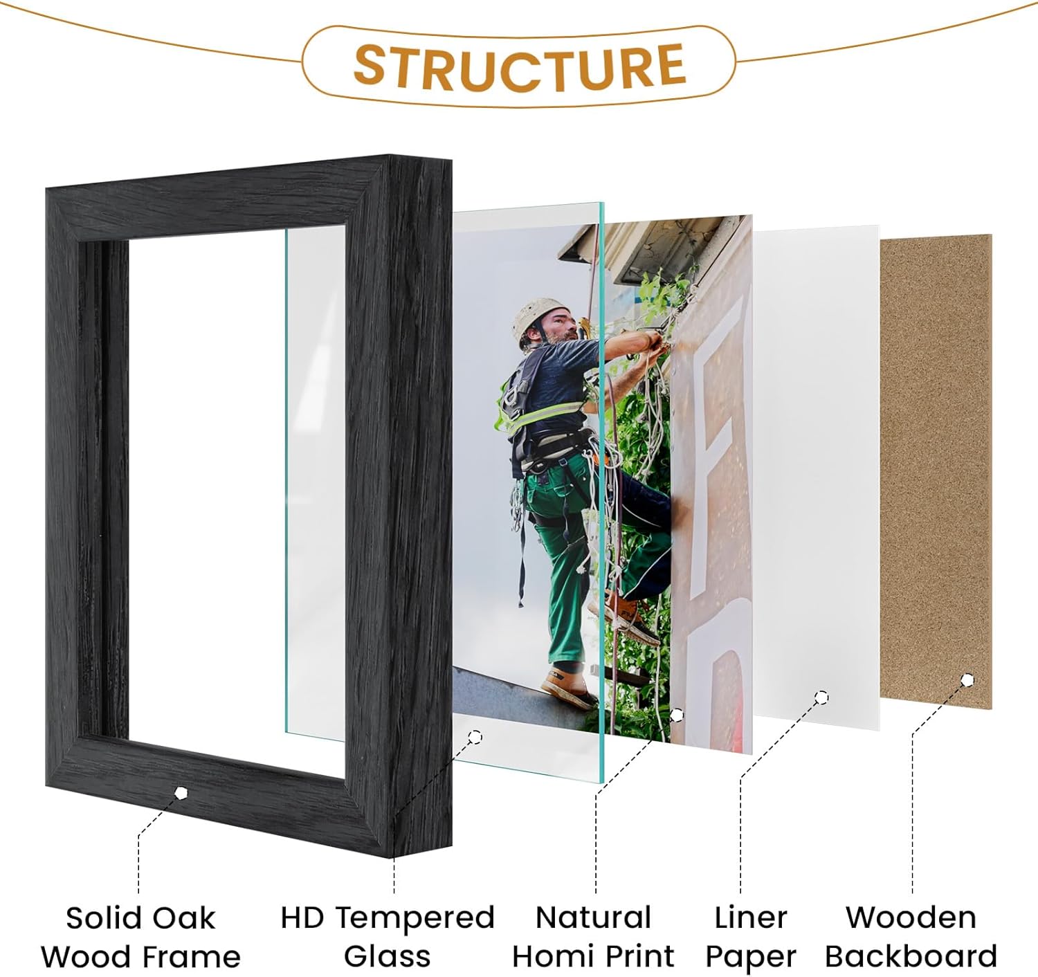 7x11 Picture Frame,Solid Oak Wood 7"x11" Photo Frame, Black Color Tempered Real Glass 7 by 11 Wooden Frames with No Mat,11x7 Picture Frames for Wall or Tabletop Display