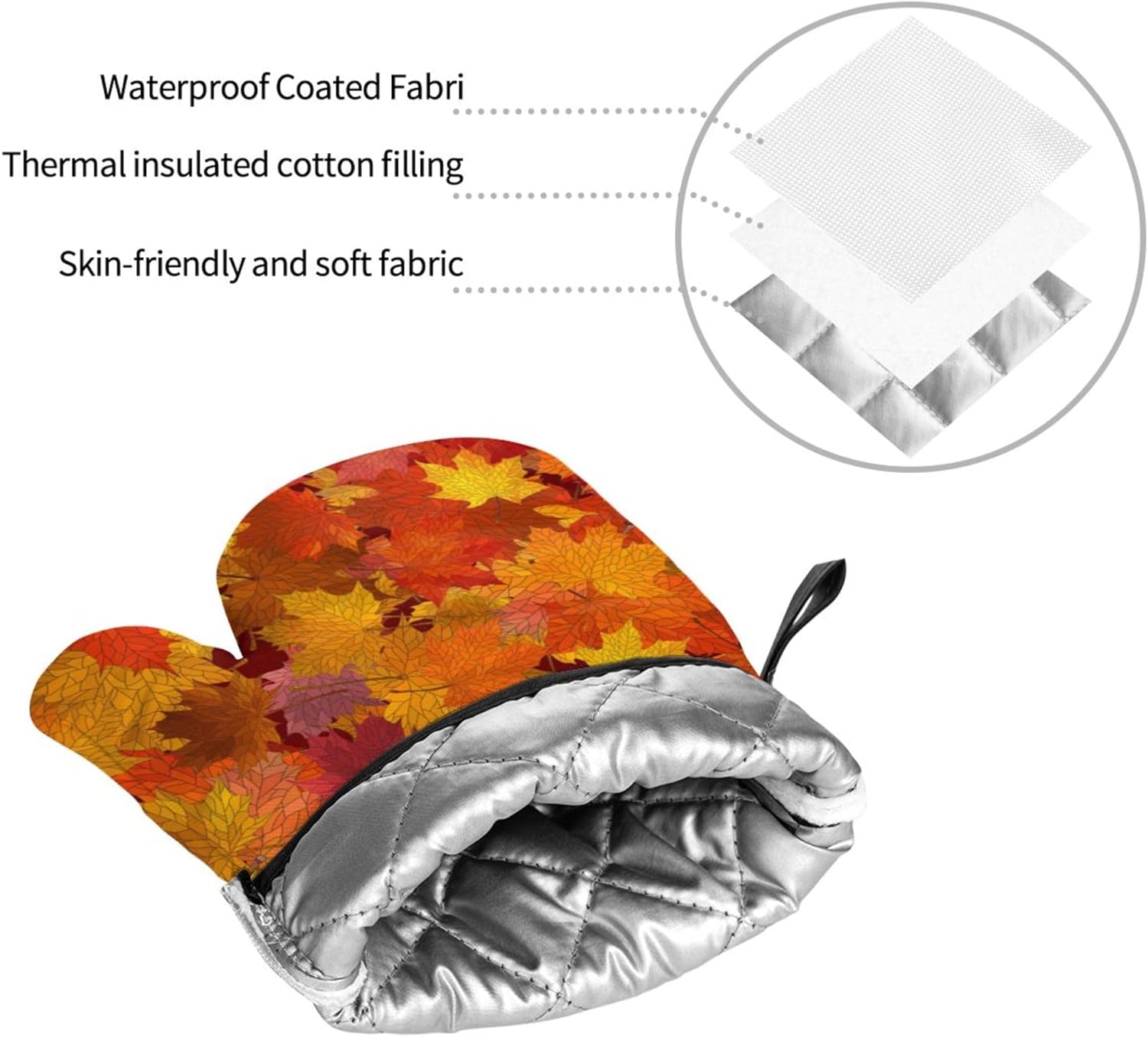Fall Autumn Maple Leaves Oven Mitts and Pot Holders Sets Heat Resistant Non-Slip Kitchen Potholder Oven Gloves for Baking Cooking Grilling BBQ Mittens Kitchen Decor and Accessories Gifts
