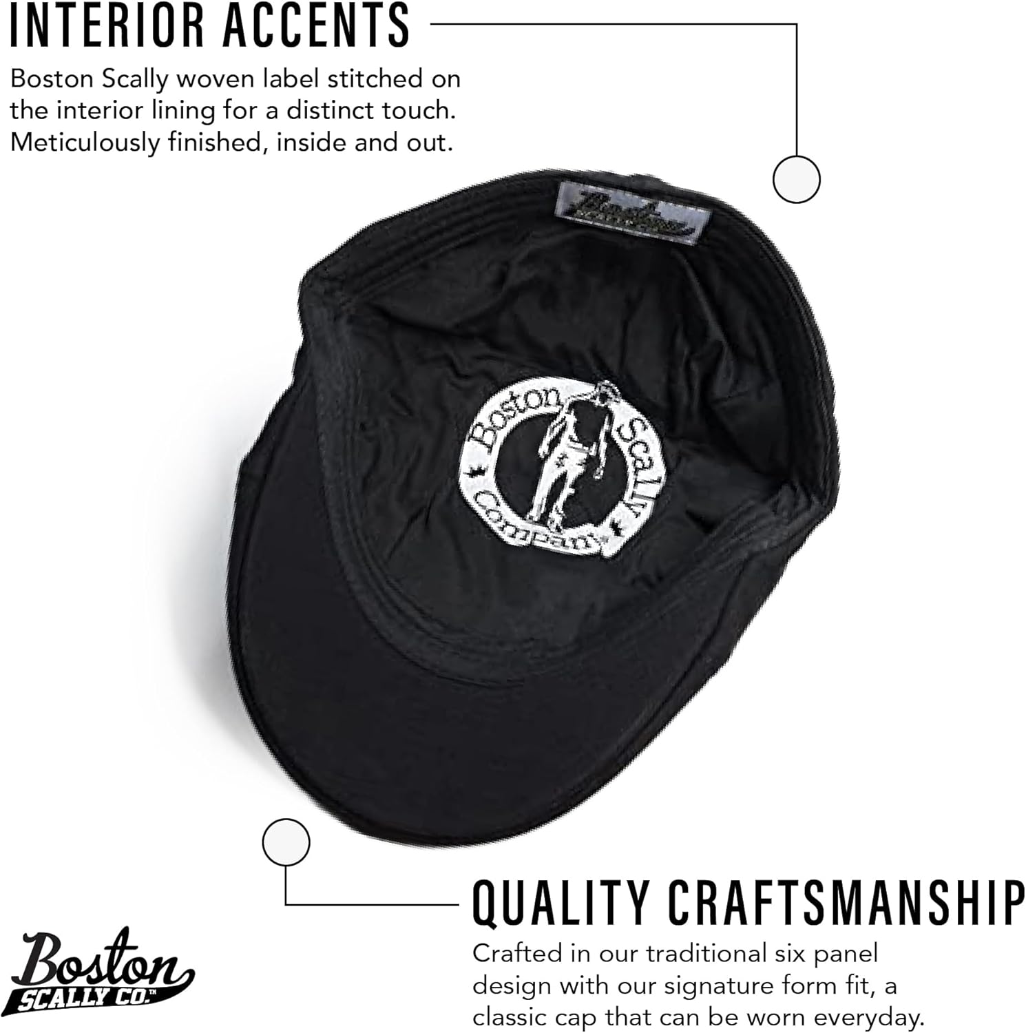 The Original Boston Scally Cap - The Scrapper Newsboy Flat Cap - 6 Panel Cotton Fitted Hat for Men - Black - Image 3
