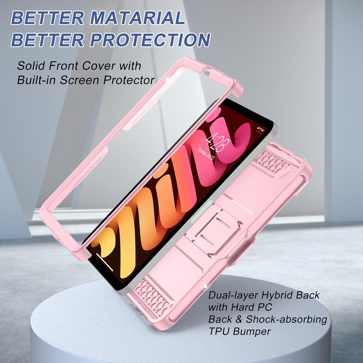 Soke Case for iPad mini 7 (A17 Pro) 2024/ Mini 6 2021 8.3 Inch,with Built-in Screen Protector and Kickstand, Rugged Full-Body Protective Cover for Apple iPad mini 7th/6th Generation - Light Pink
