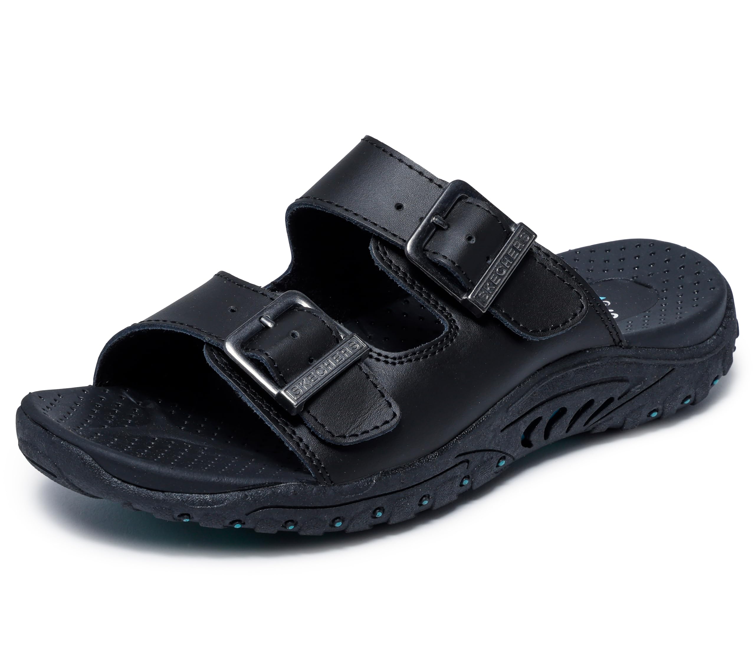 Skechers Womens Reggae-Jammin Sandals | Oiled Leather Upper Double Adjustable Metal Buckles Contoured Cushioned Footbed Wide Fit product thumbnail 2