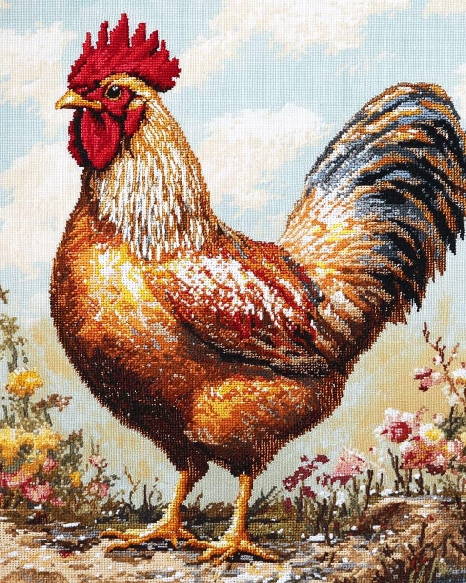 WallustrioaW DIY Stamped Cross Stitch Kits for Beginners,Rooster Animal,11CT Needlepoint Embroidery Cross Stitch Kits Art Craft Wall Decoration,40x50cm