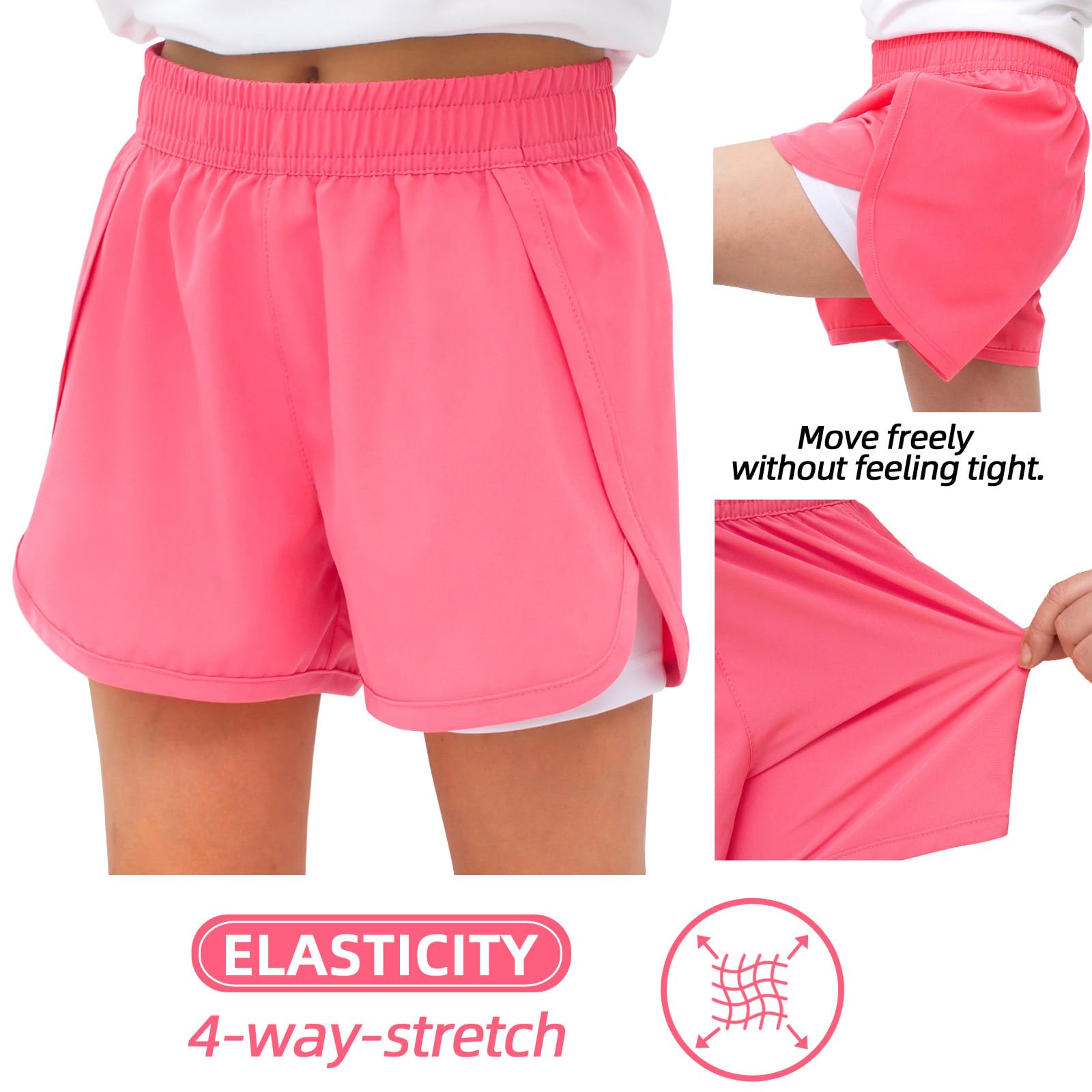 MEILONGER Bañador para niña 2 en 1, bañador para niños, corto, ligero, informal, traje de baño con pantalones interiores de compresión, cordón ajustable