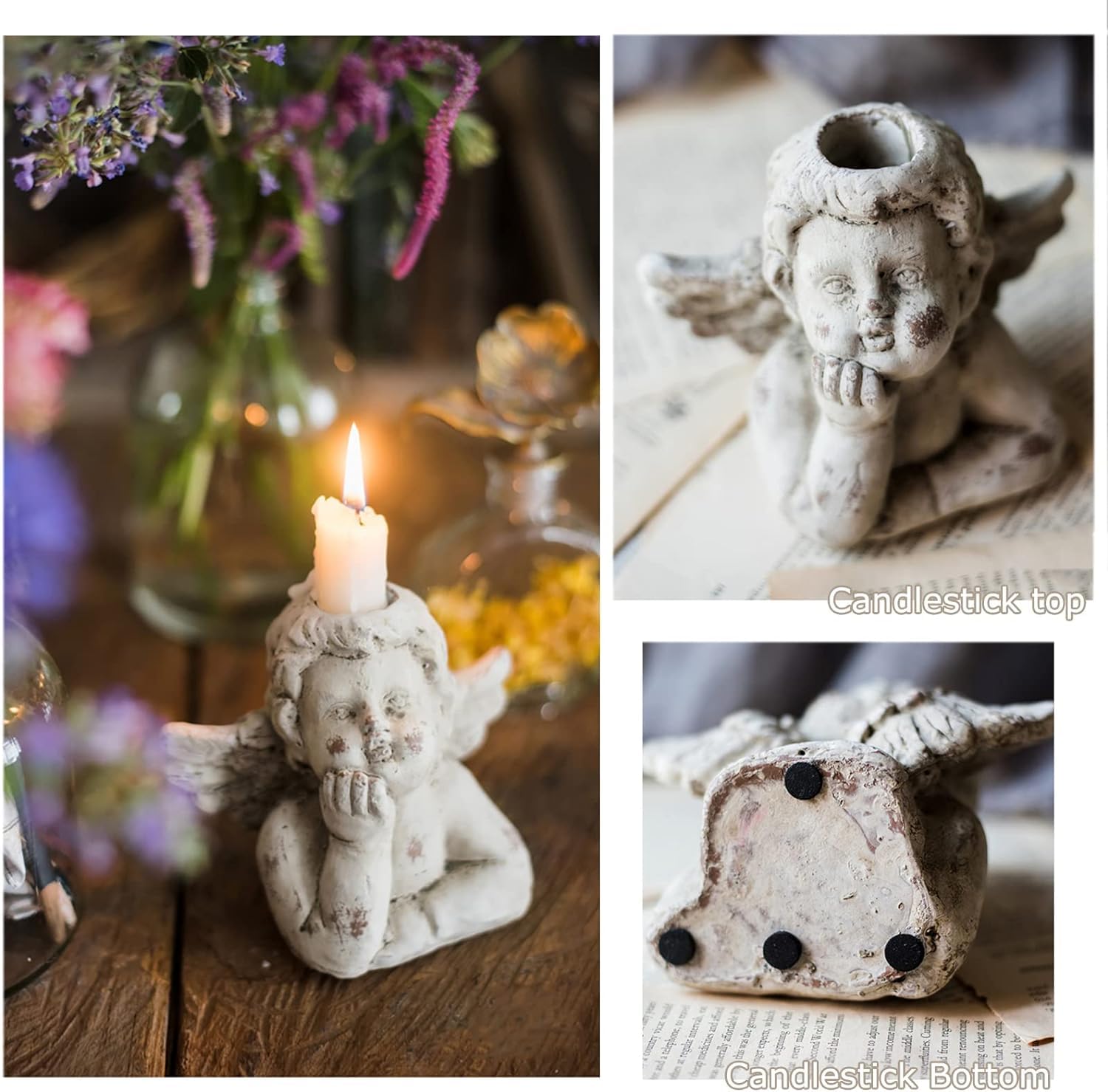 Portavelas De ángel De Resina - Decoración Con Vela Electrónica, Tamaños S (14.5 Cm) Y L (21.5 Cm), Para Bodas Y Hogar