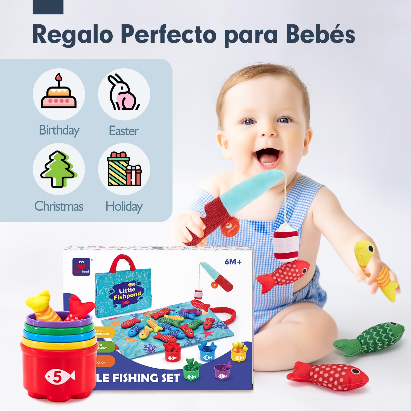 hahaland Juguetes Niños 1 año Montessori - Juego Pesca de Tela Juguetes Montessori Educativos Niños 1 2 3 años - Original Regalo Bebe 1 año Niño Niña