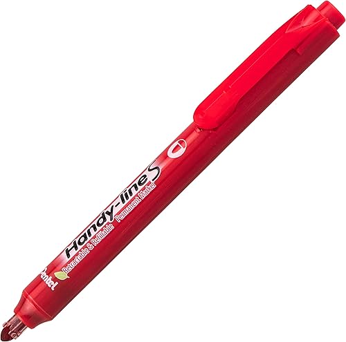 Miniatura 2 de Pentel Handy-line S - Marcador permanente retráctil y recargable, barril rojo, tinta roja, caja de 12 unidades (NXS15-B)