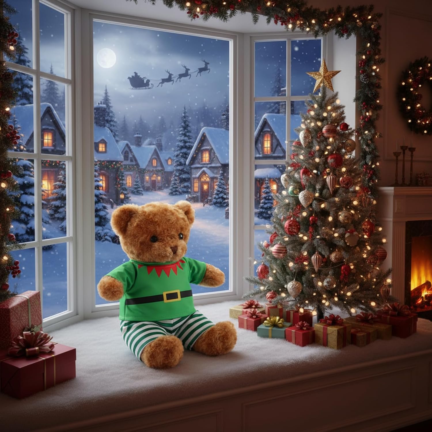 2 Pcs Bear Clothes Outfit Fit Most 12-16 Inch Stuffed Clothing Plush Doll Clothes Plushy Bear Pajamas for Stuffed Make Your Own Plush Bears (Elf Style,Green)