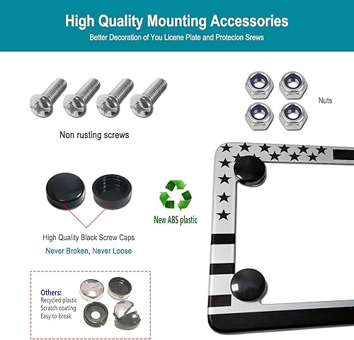 Miniatura 9 de Aootf Marco de matrícula de motocicleta, soporte de placa de etiqueta de motocicleta de bandera estadounidense con tornillos, tuercas y tapas para